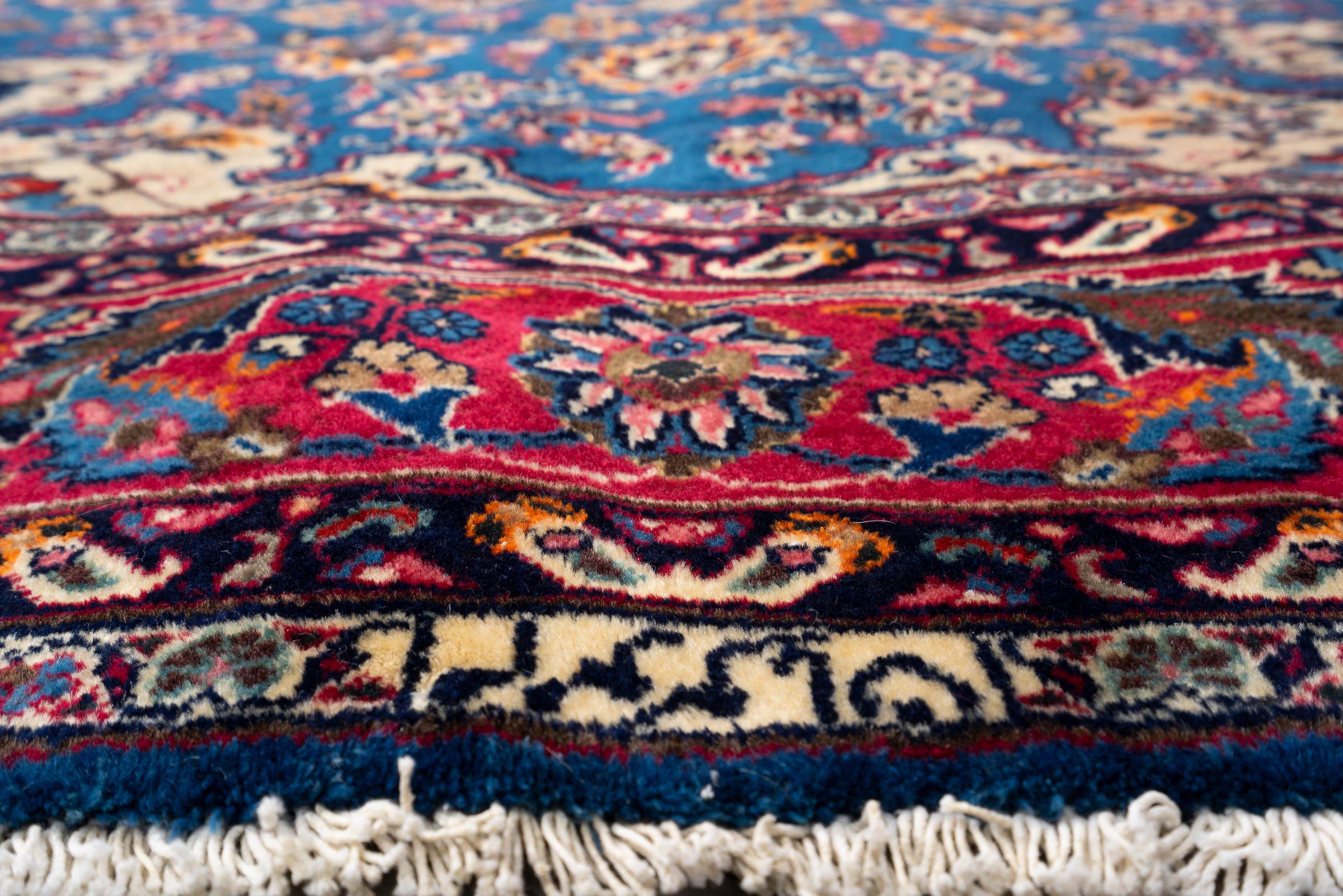Vintage Kashan Signed Mosavian Fine Teal Lachak Toranj Persian Rug 2