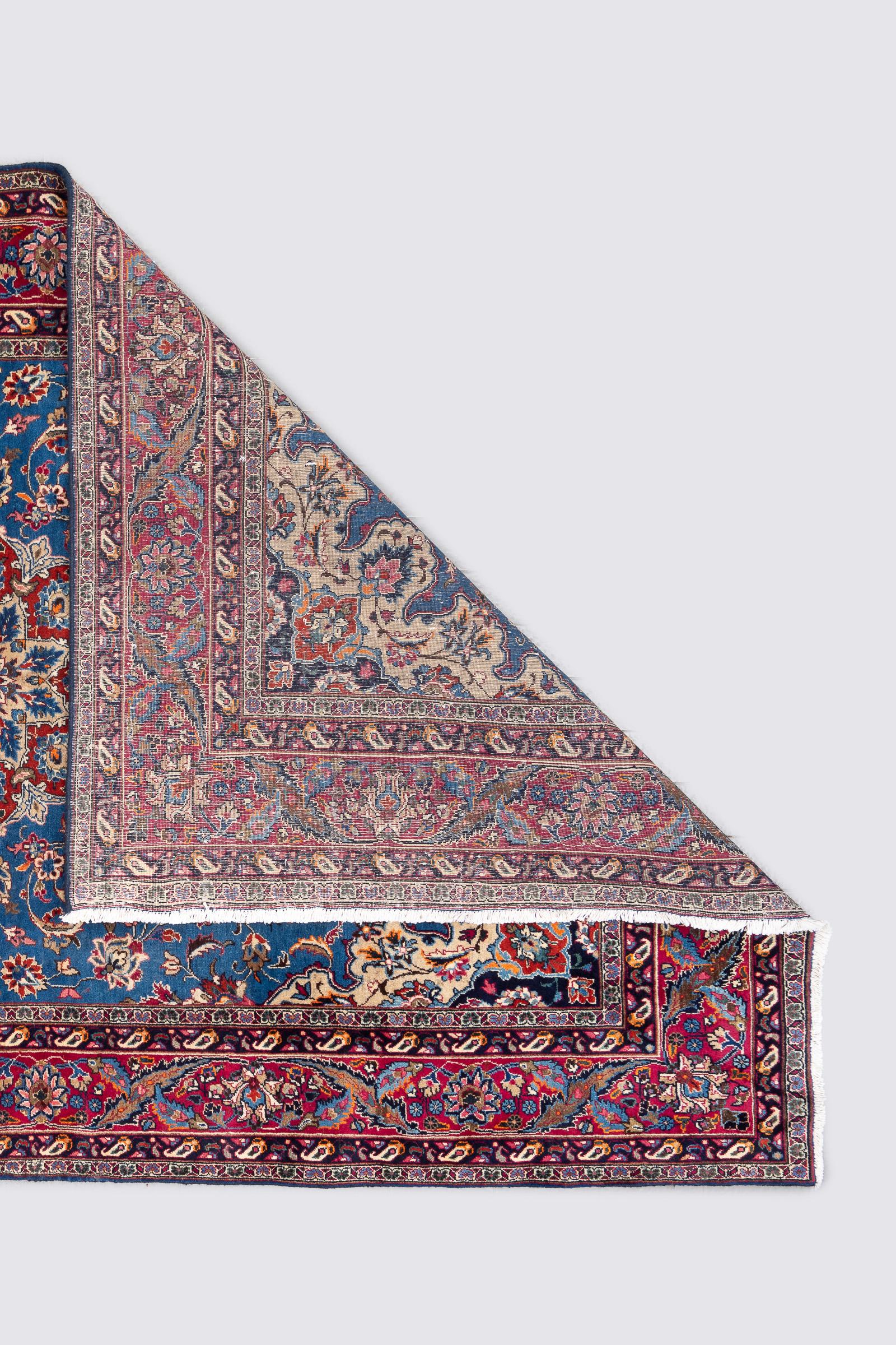 Vintage Kashan Signed Mosavian Fine Teal Lachak Toranj Persian Rug 2