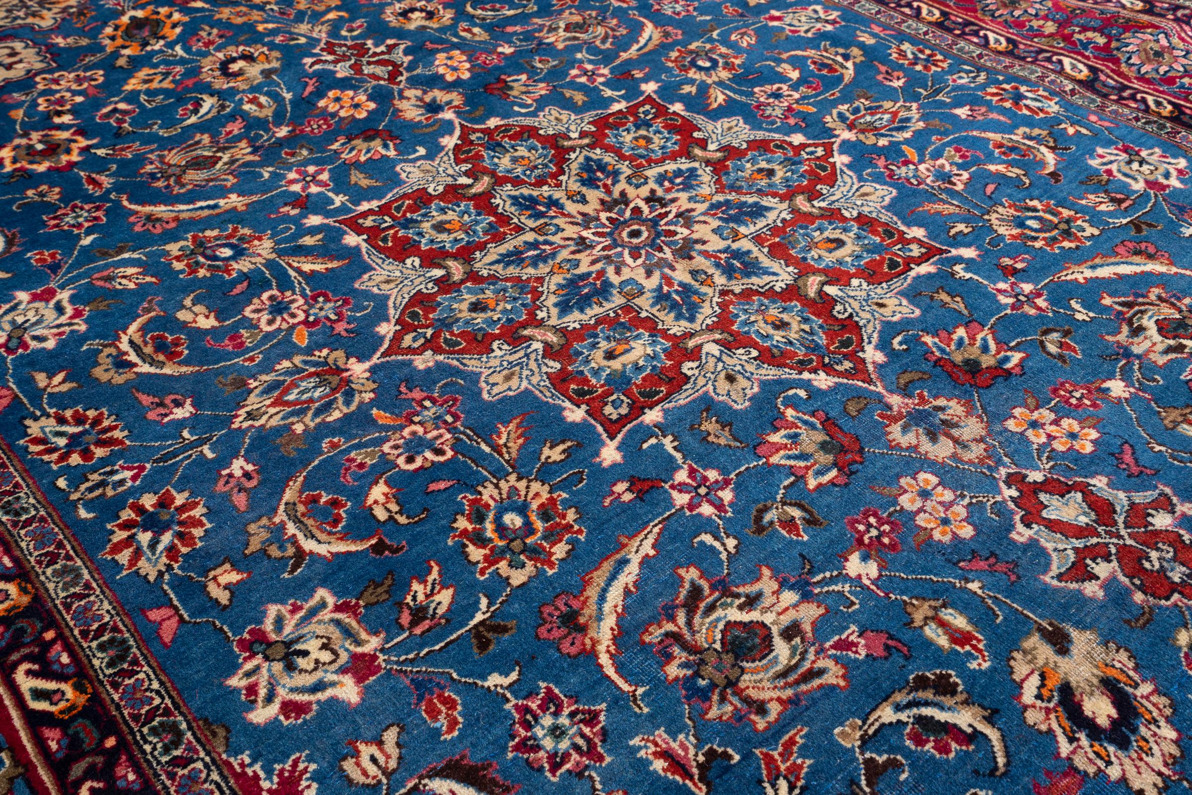 Vintage Kashan Signed Mosavian Fine Teal Lachak Toranj Persian Rug 2