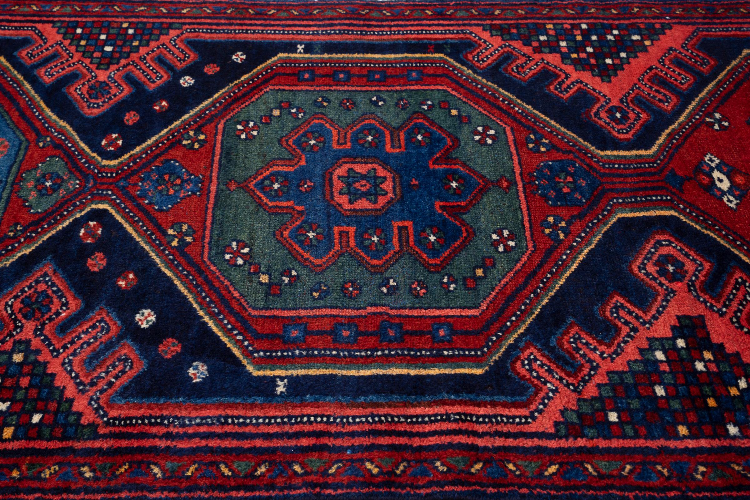 Antique Hamadan Triple Toranj Persian Runner Rug