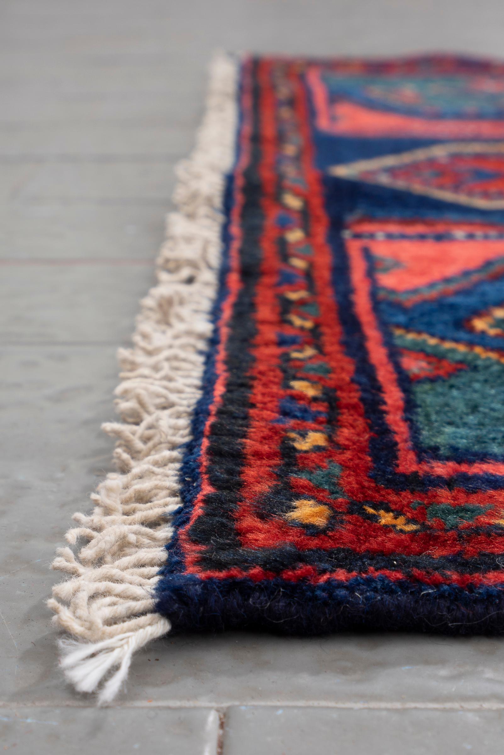 Antique Hamadan Triple Toranj Persian Runner Rug