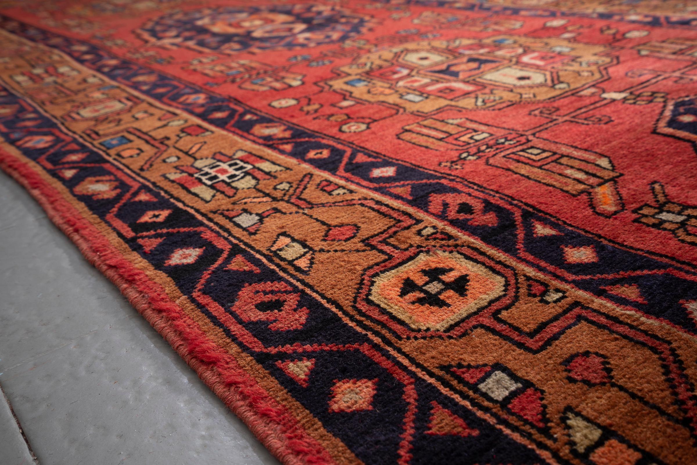 Miane Seven Medallion Persian Runner Rug, Mid 20th Century