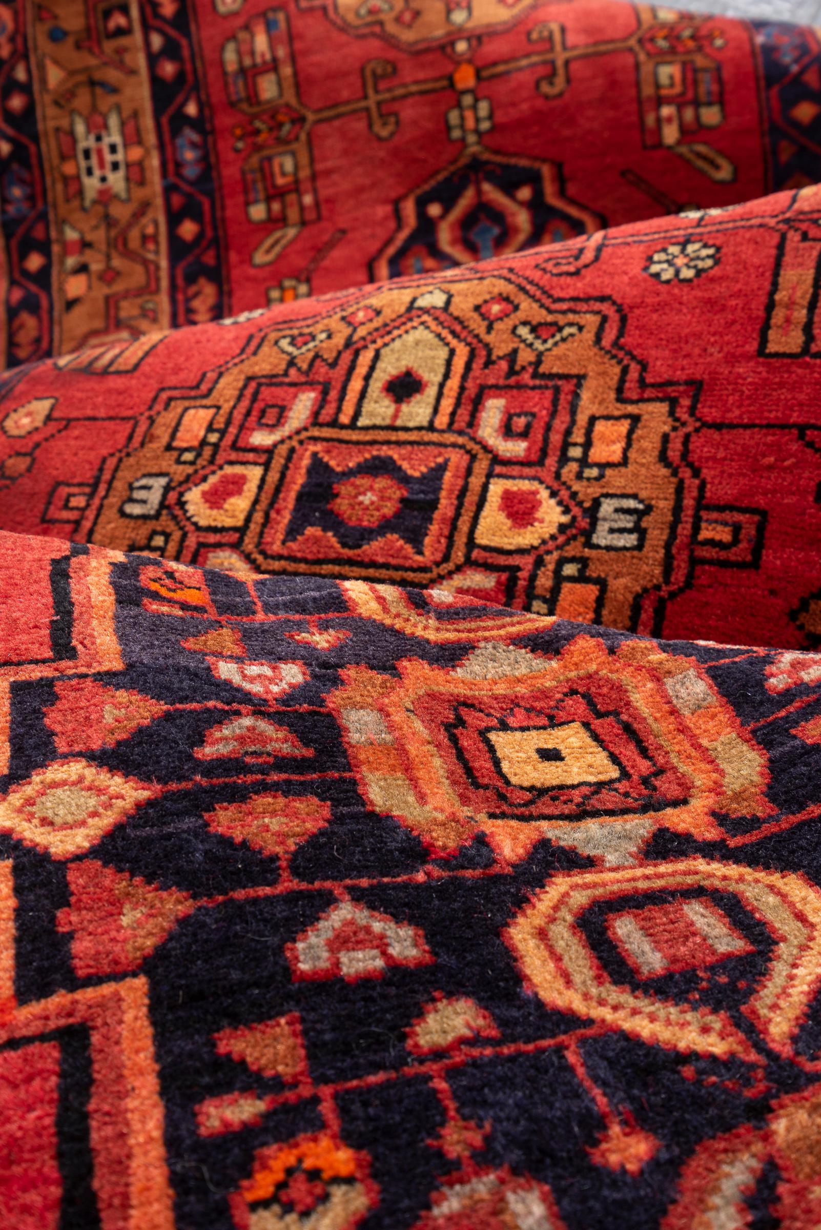 Miane Seven Medallion Persian Runner Rug, Mid 20th Century