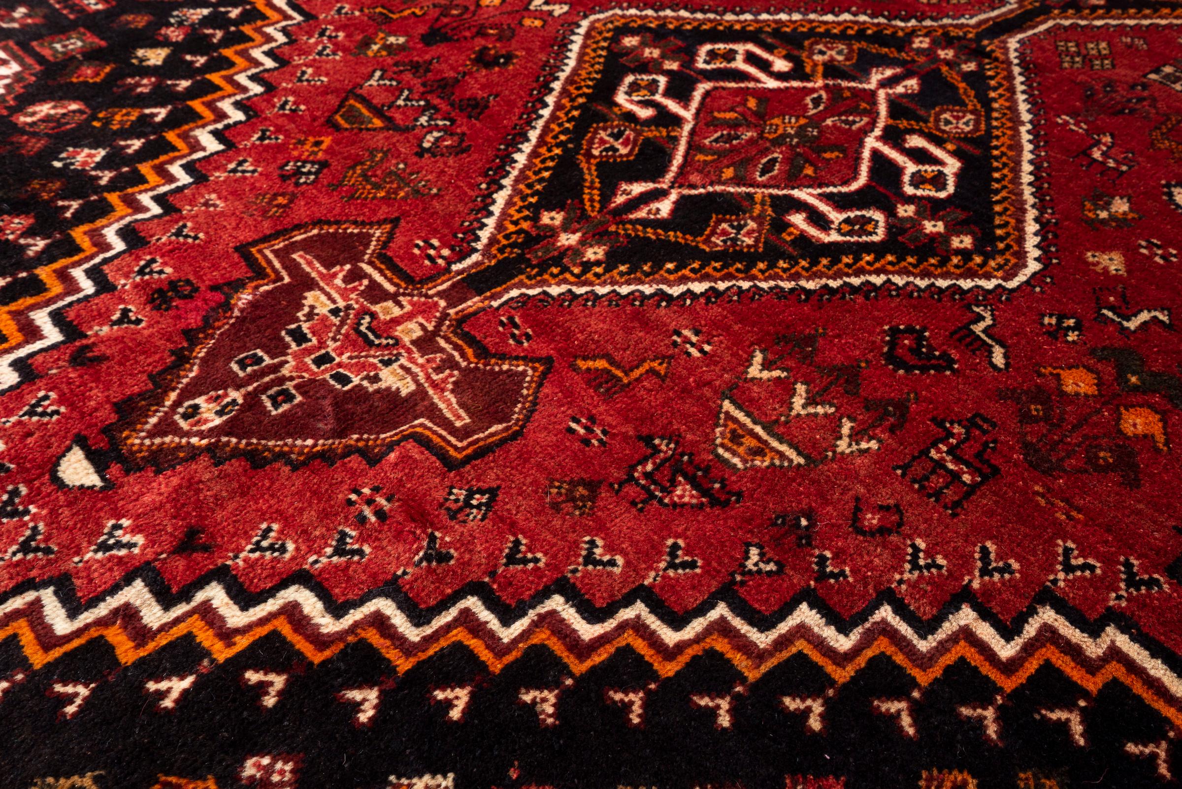Vintage Dorian Qashqai Double Toranj Persian Rug