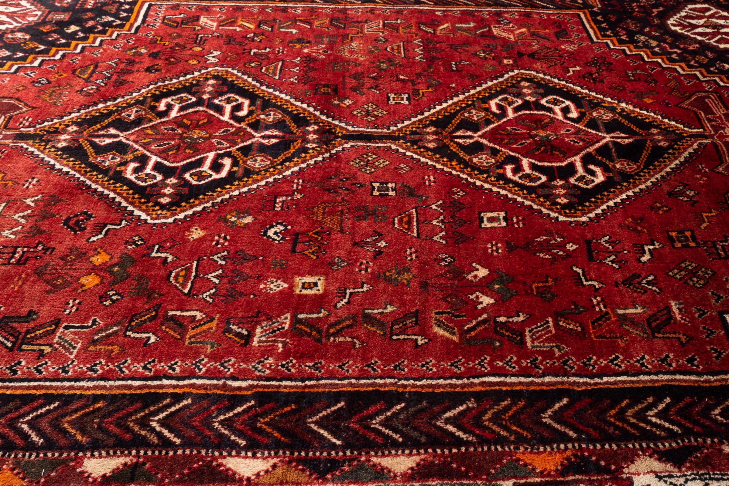 Vintage Dorian Qashqai Double Toranj Persian Rug