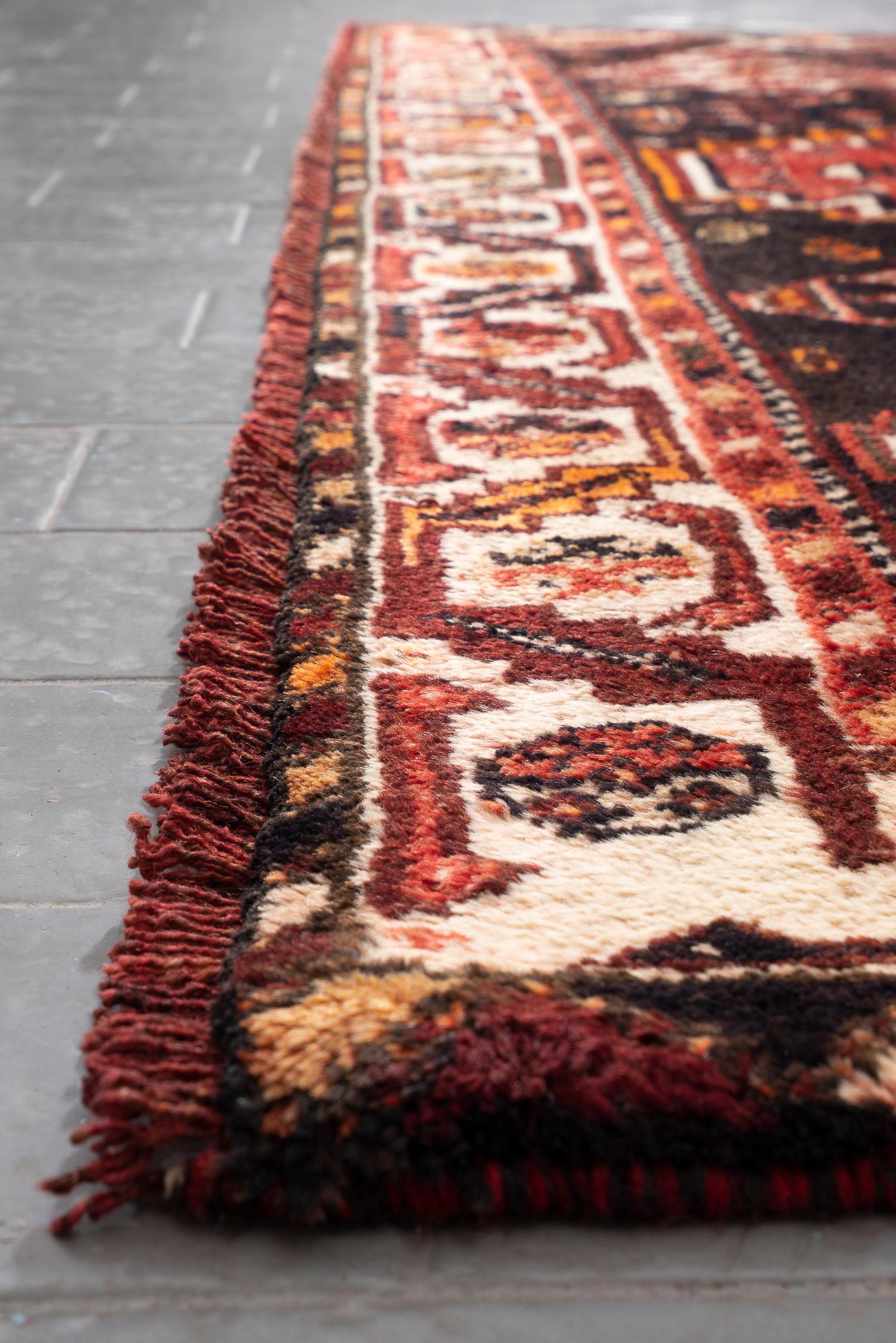 Vintage Dorian Qashqai Double Toranj Persian Rug