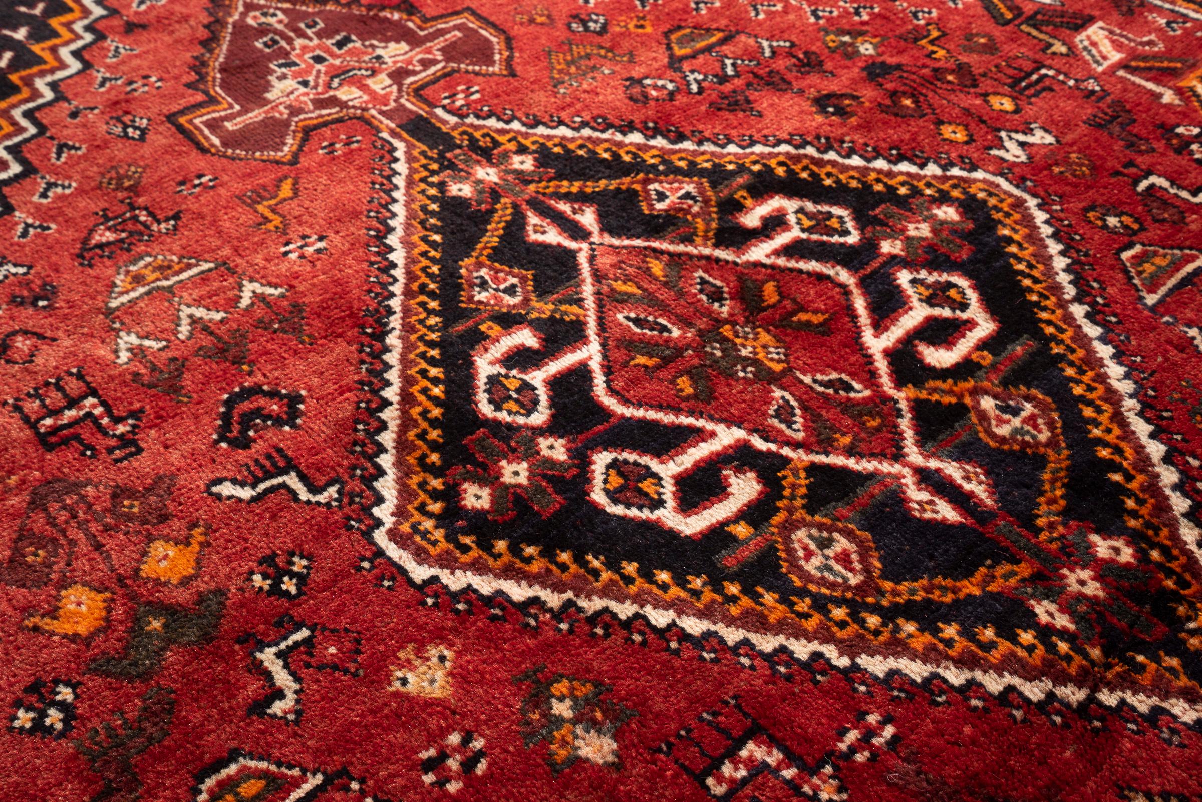 Vintage Dorian Qashqai Double Toranj Persian Rug
