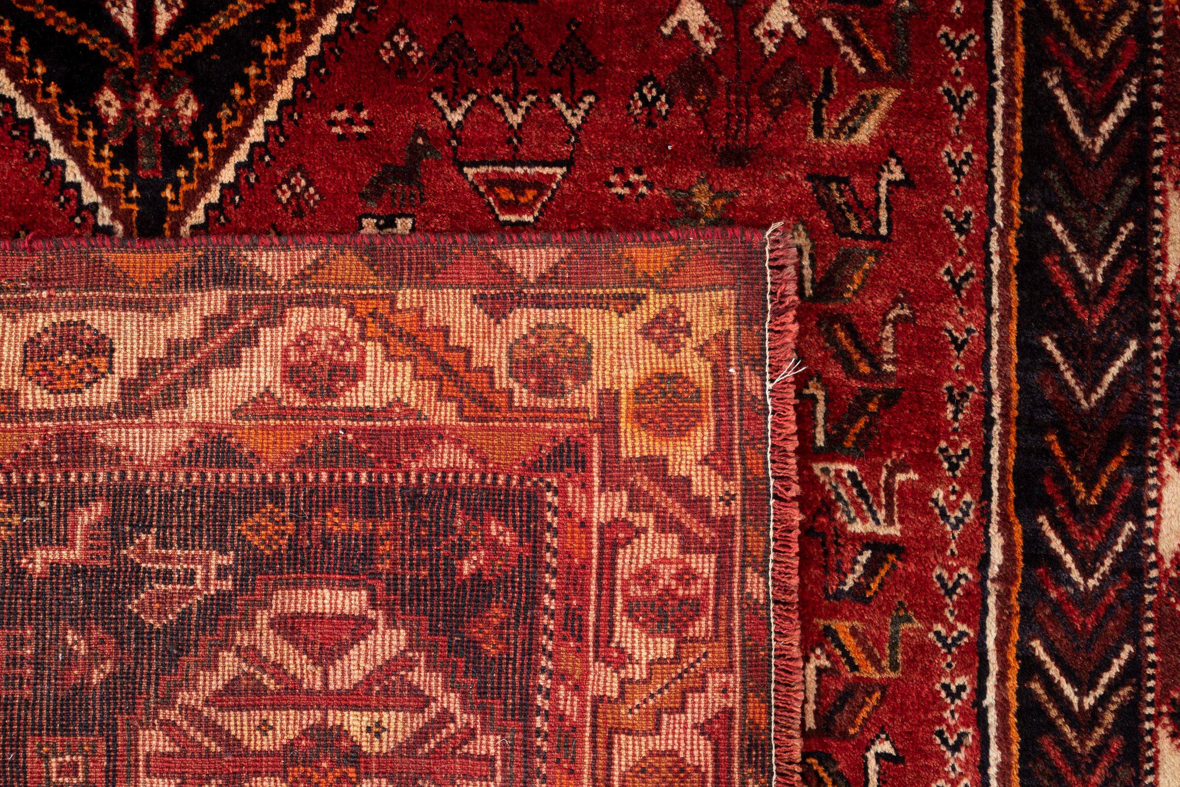 Vintage Dorian Qashqai Double Toranj Persian Rug