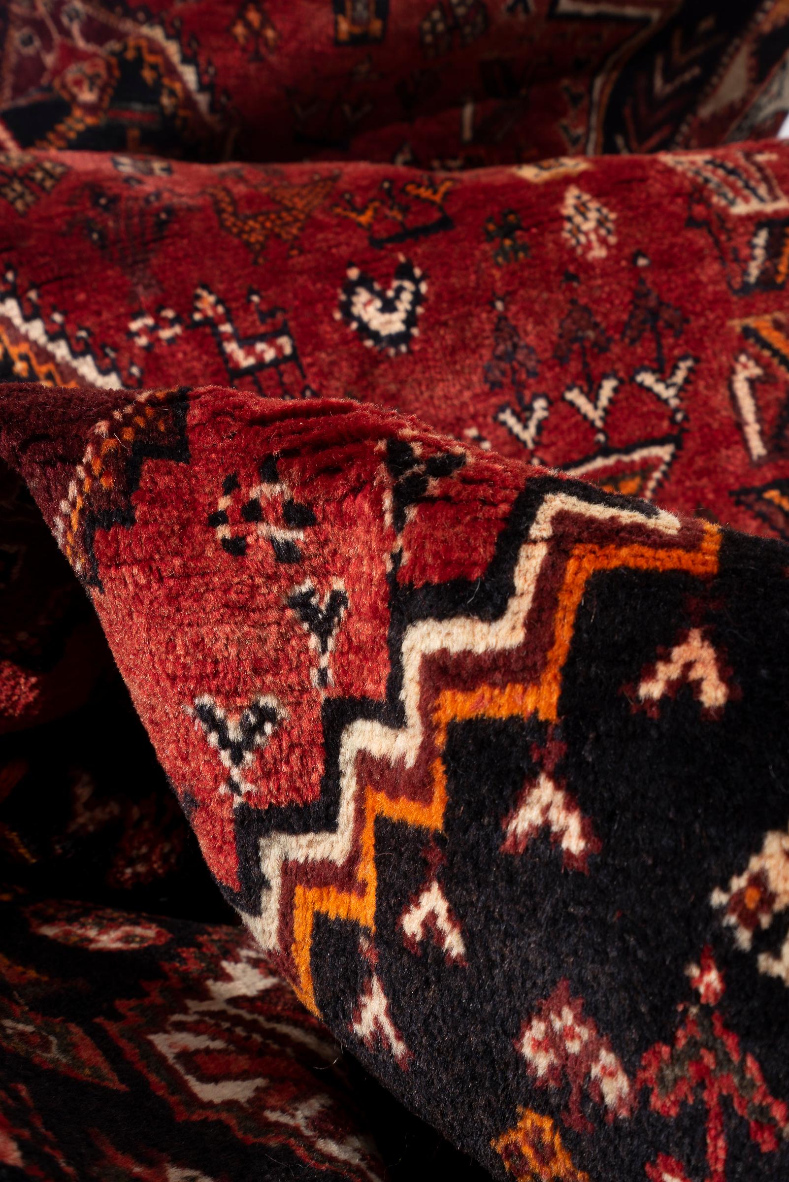 Vintage Dorian Qashqai Double Toranj Persian Rug