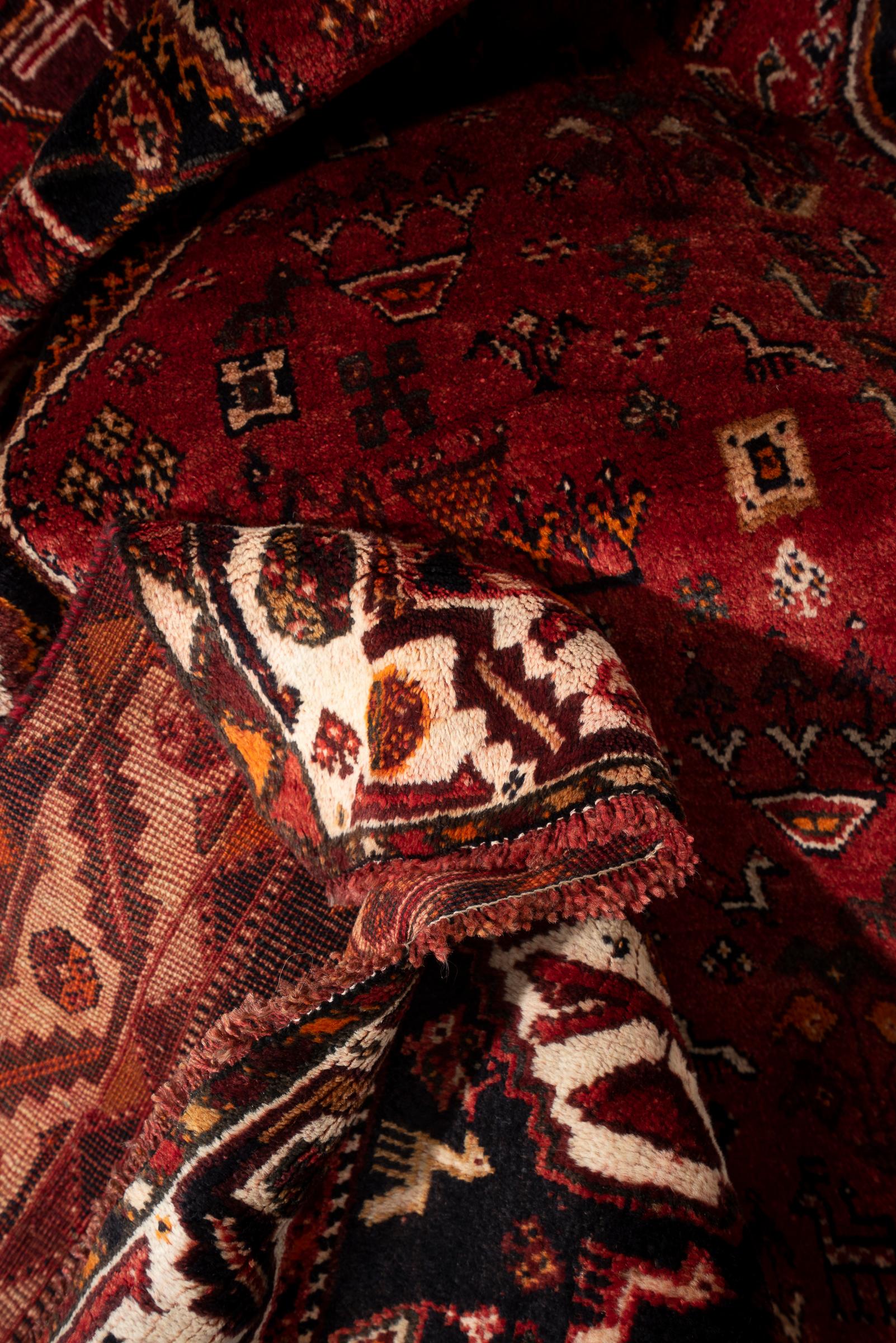 Vintage Dorian Qashqai Double Toranj Persian Rug