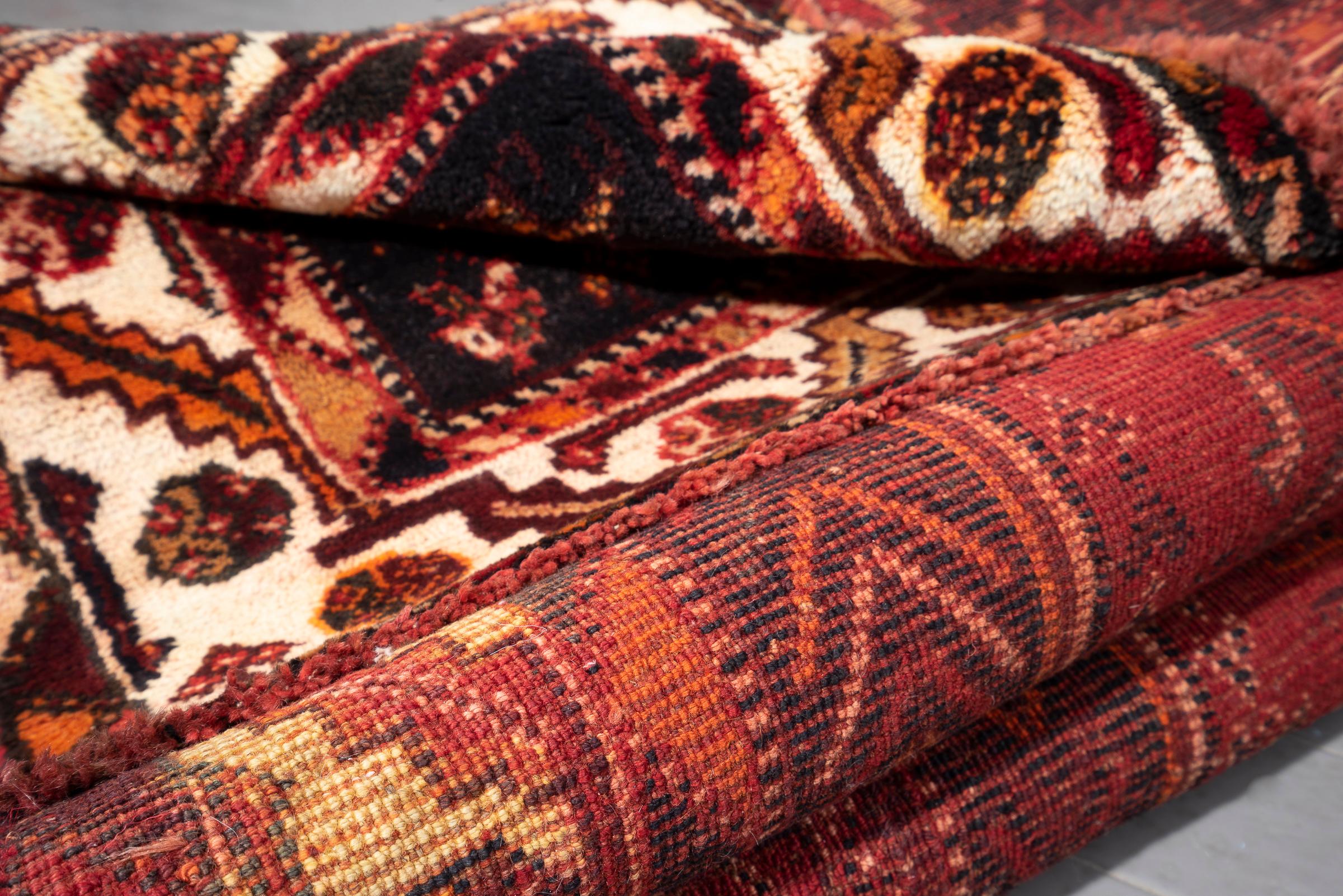Vintage Dorian Qashqai Double Toranj Persian Rug