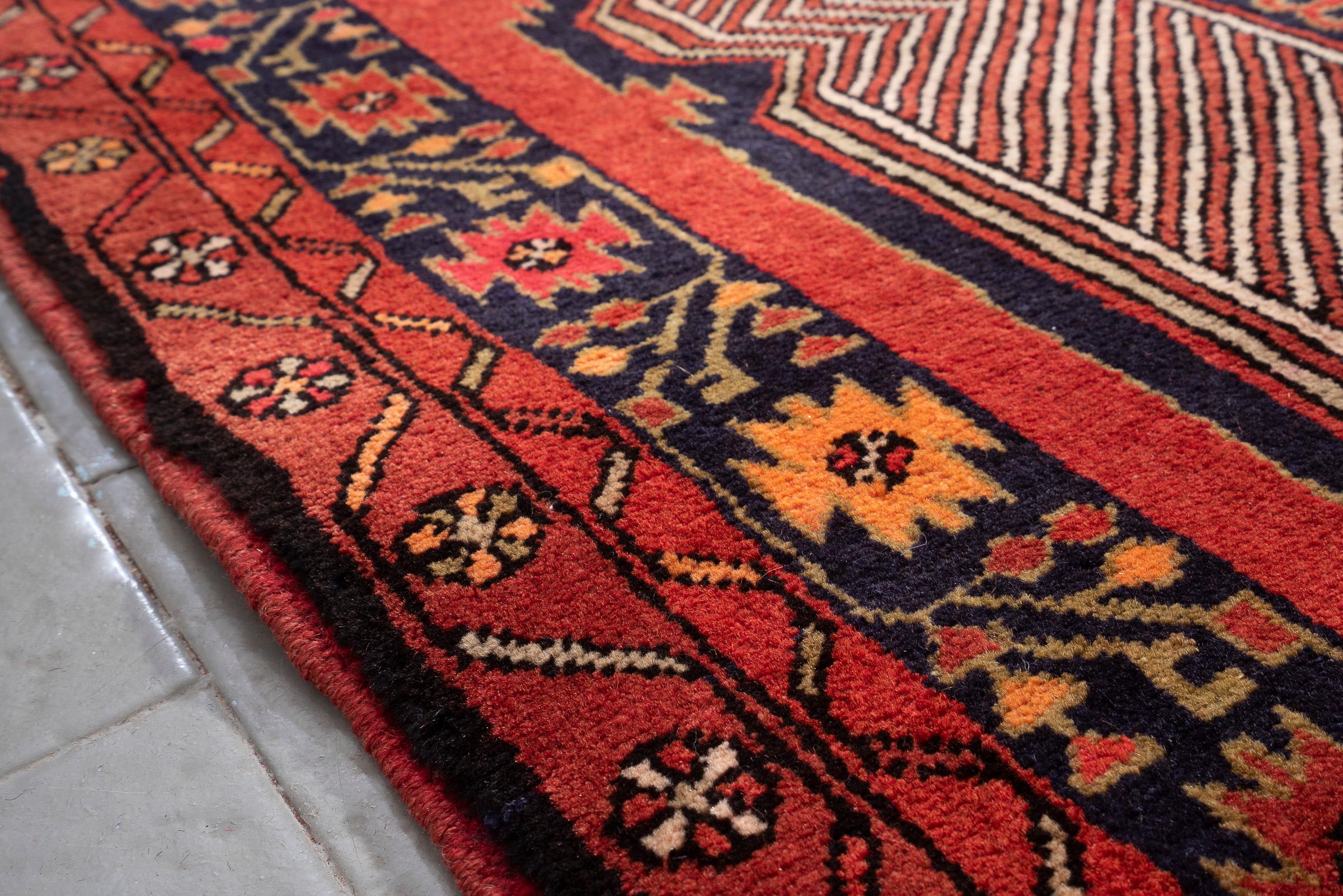 Miane Qalami Triple Medallion Persian Runner Rug, Mid 20th Century