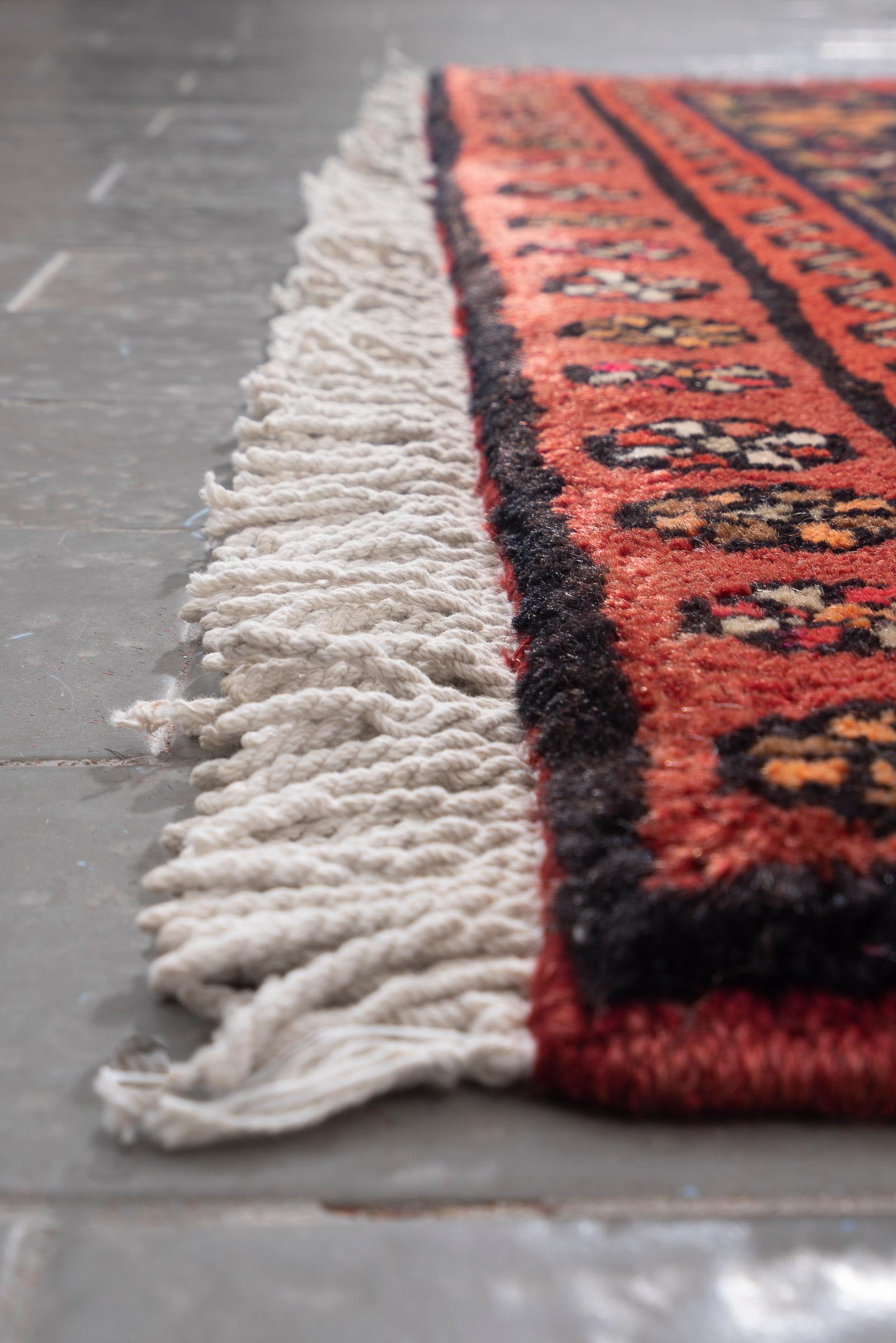 Miane Qalami Triple Medallion Persian Runner Rug, Mid 20th Century