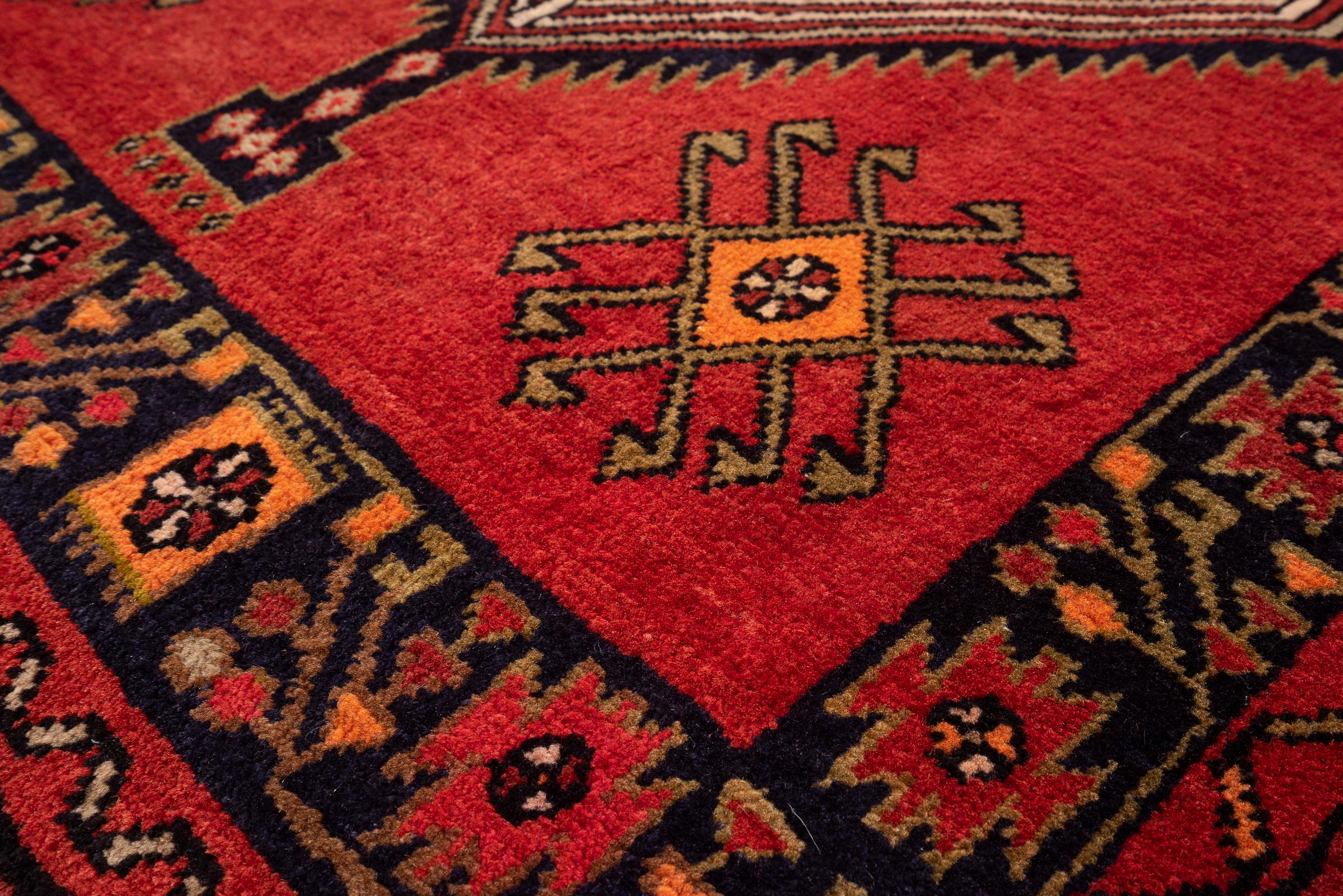 Miane Qalami Triple Medallion Persian Runner Rug, Mid 20th Century
