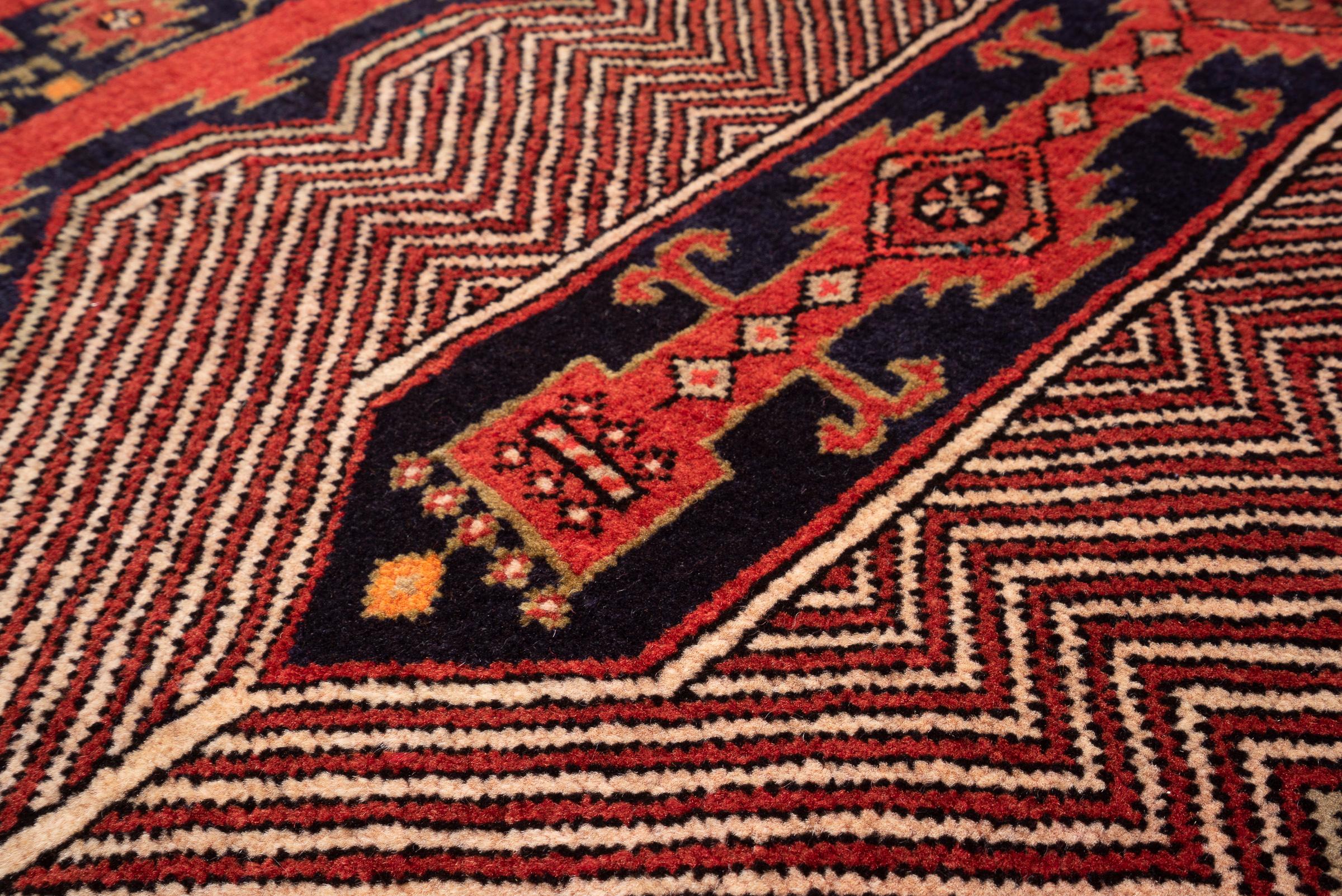 Miane Qalami Triple Medallion Persian Runner Rug, Mid 20th Century
