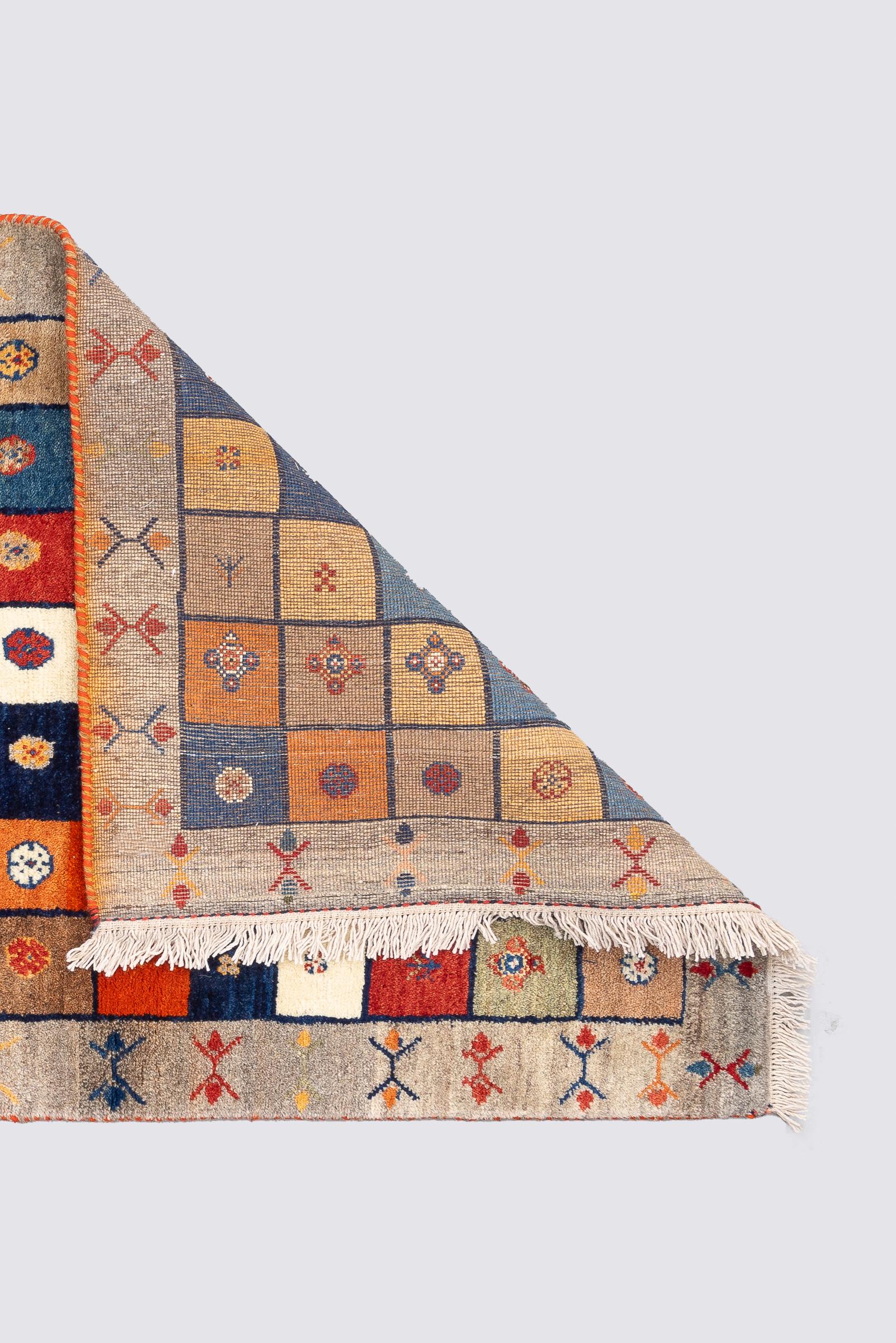 Vintage Qashqai Azonir Squares Persian Gabbeh Rug