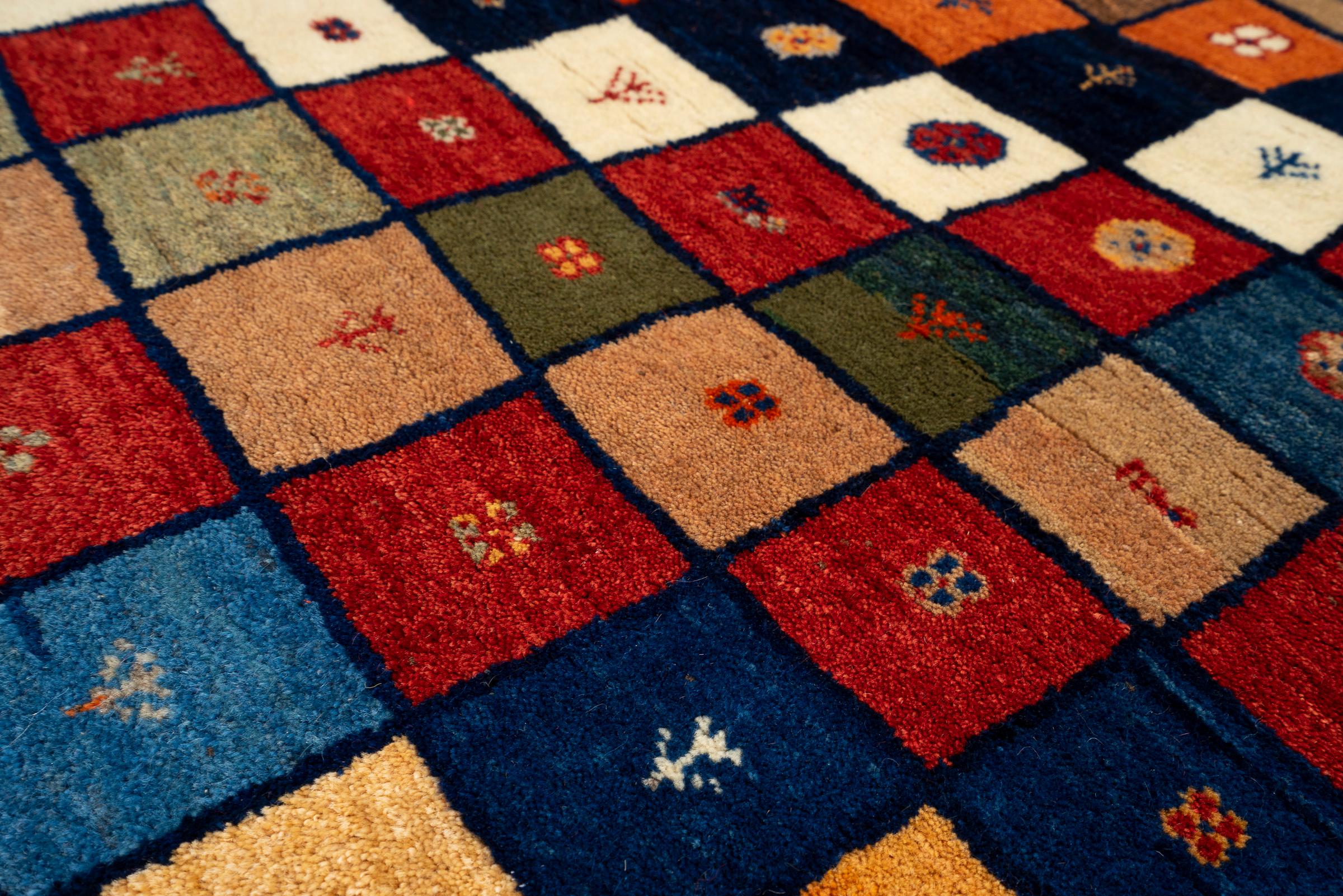 Vintage Qashqai Azonir Squares Persian Gabbeh Rug