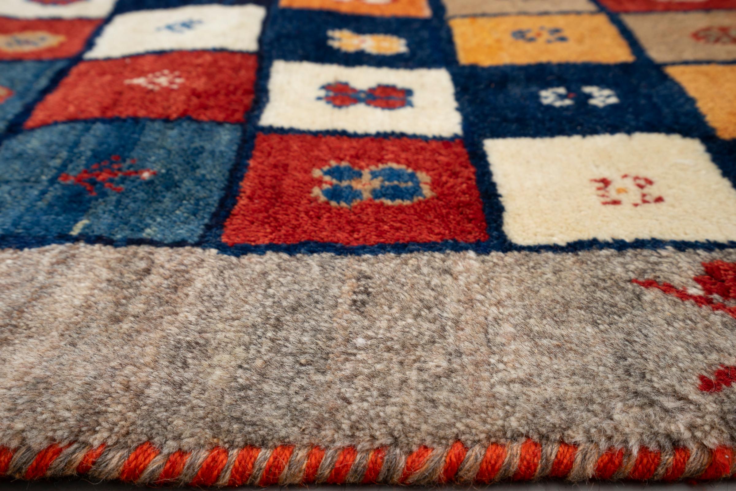 Vintage Qashqai Azonir Squares Persian Gabbeh Rug
