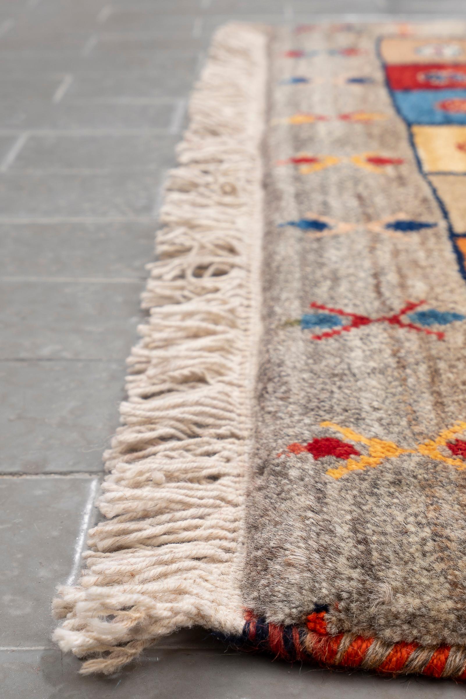 Vintage Qashqai Azonir Squares Persian Gabbeh Rug