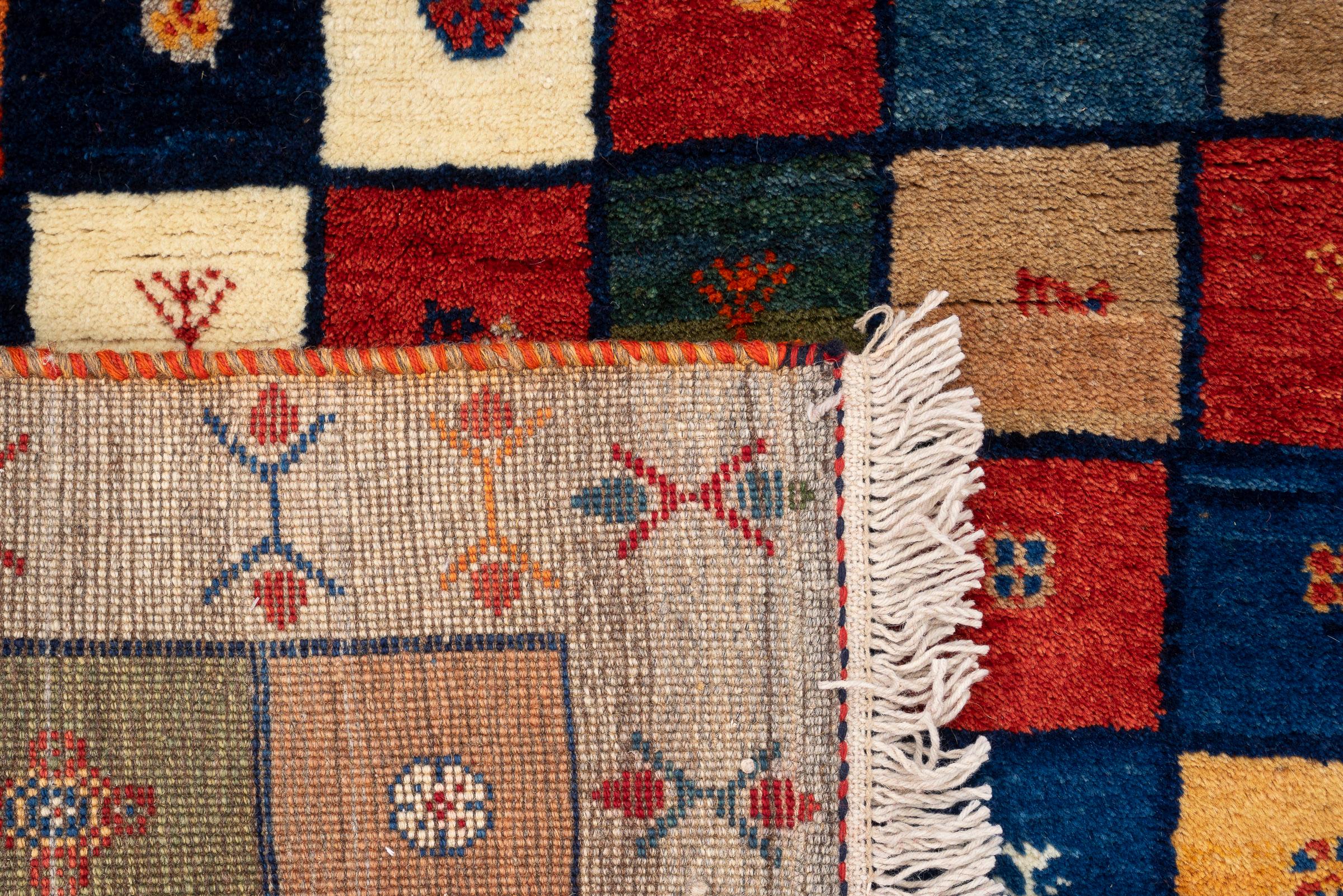 Vintage Qashqai Azonir Squares Persian Gabbeh Rug
