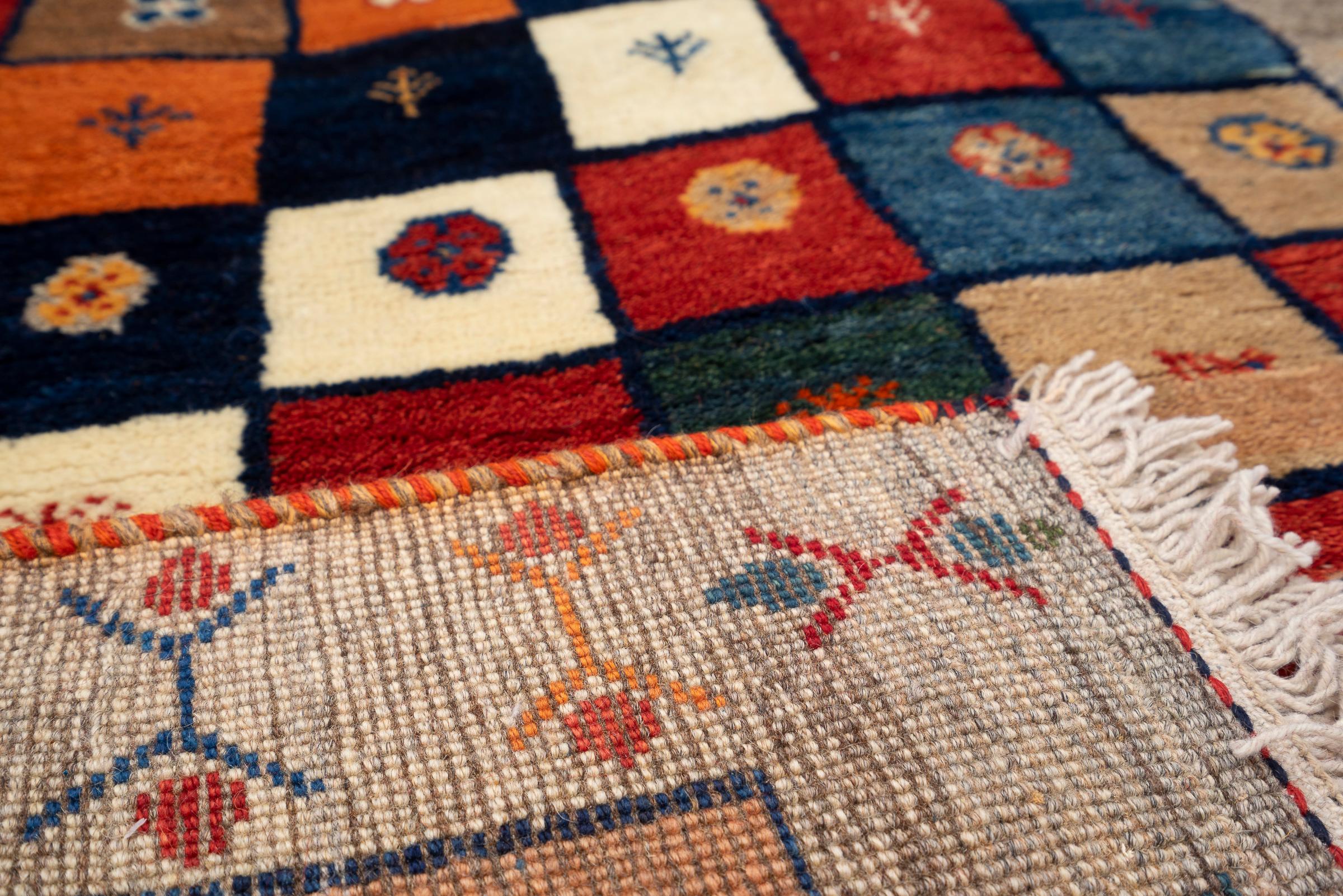 Vintage Qashqai Azonir Squares Persian Gabbeh Rug