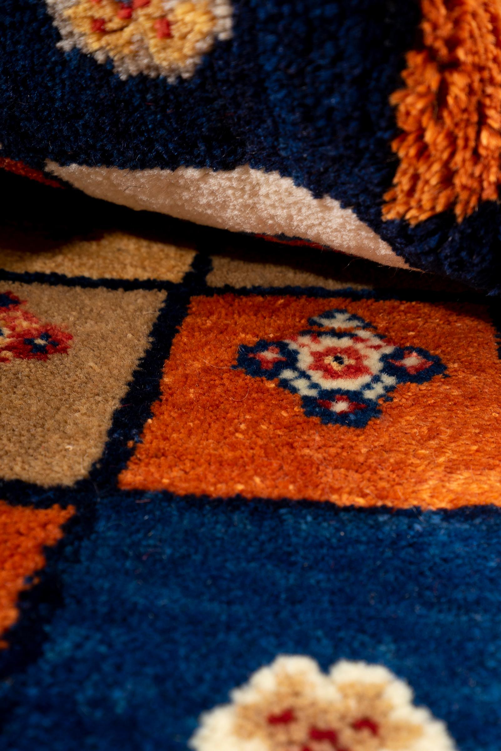 Vintage Qashqai Azonir Squares Persian Gabbeh Rug
