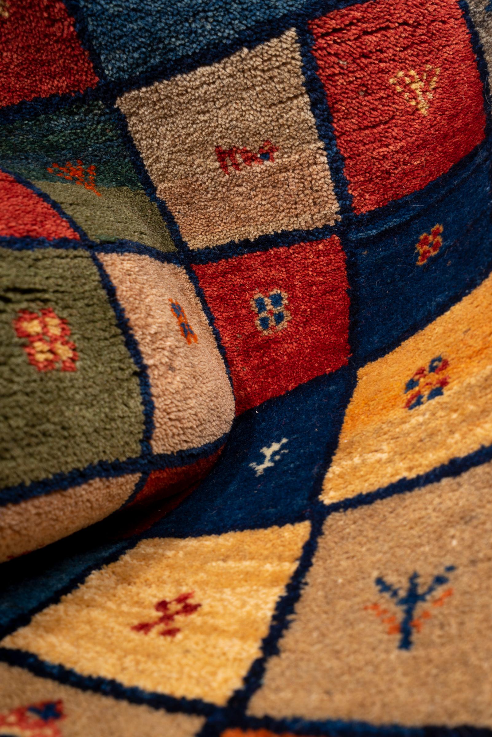 Vintage Qashqai Azonir Squares Persian Gabbeh Rug