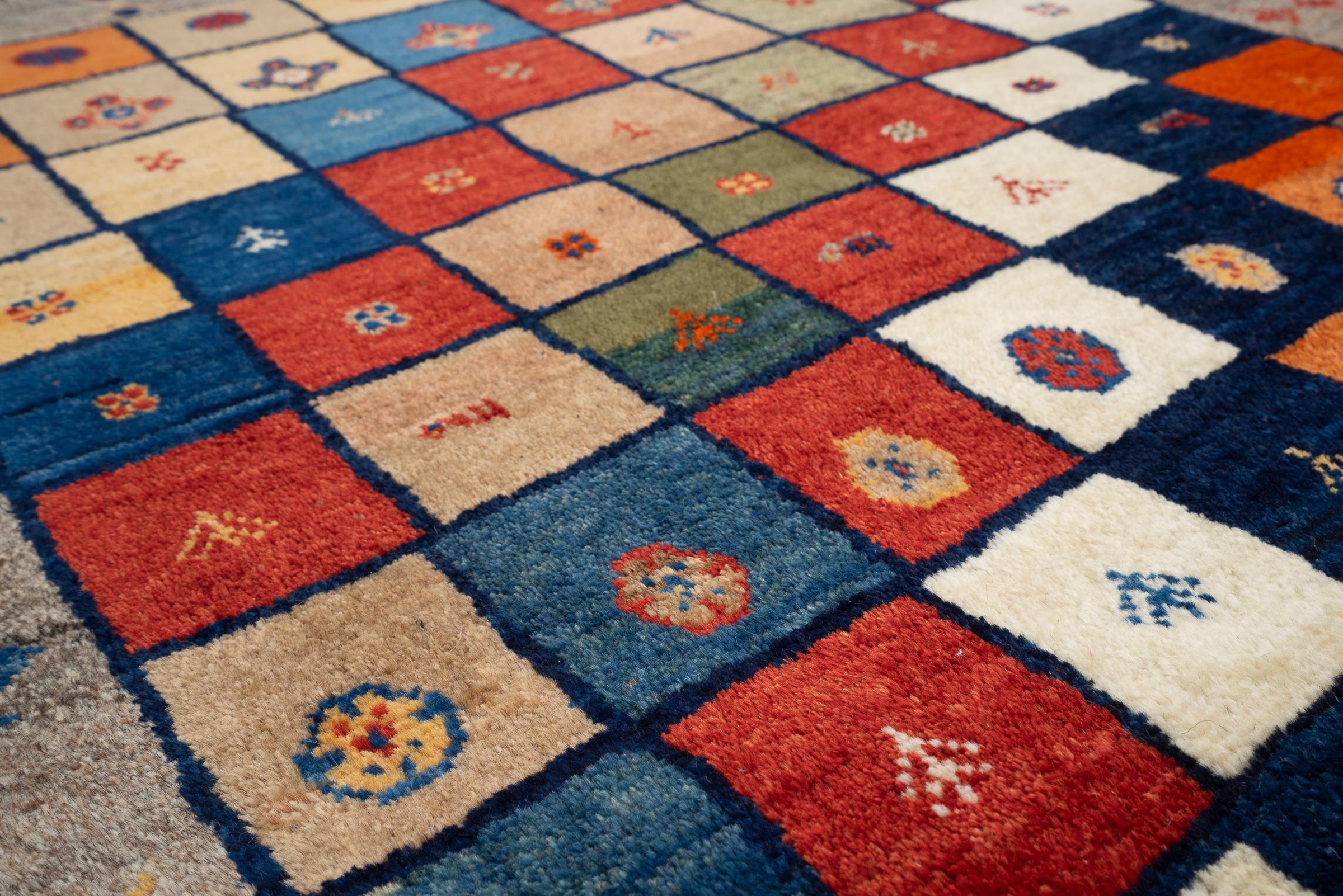 Vintage Qashqai Azonir Squares Persian Gabbeh Rug