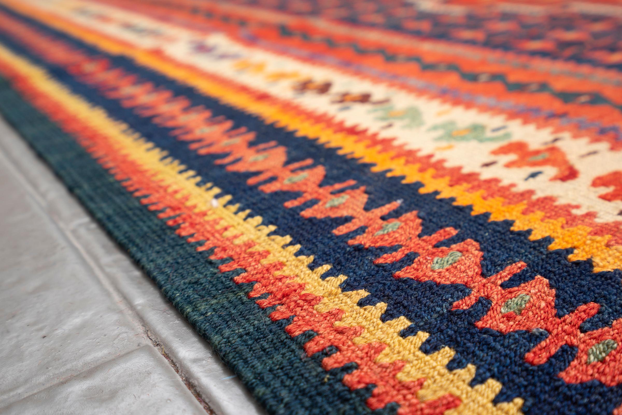 Antique Fine Harsin Scarlett Peacock Persian Kilim Rug