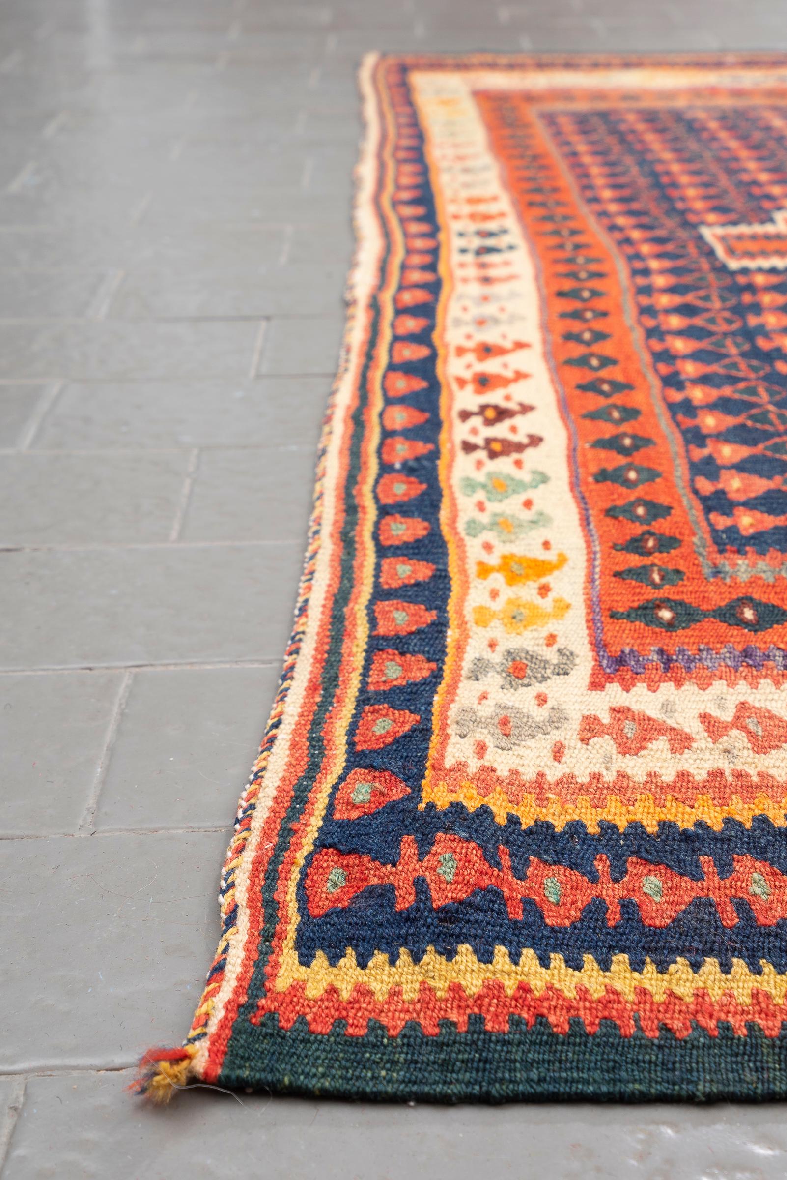 Antique Fine Harsin Scarlett Peacock Persian Kilim Rug