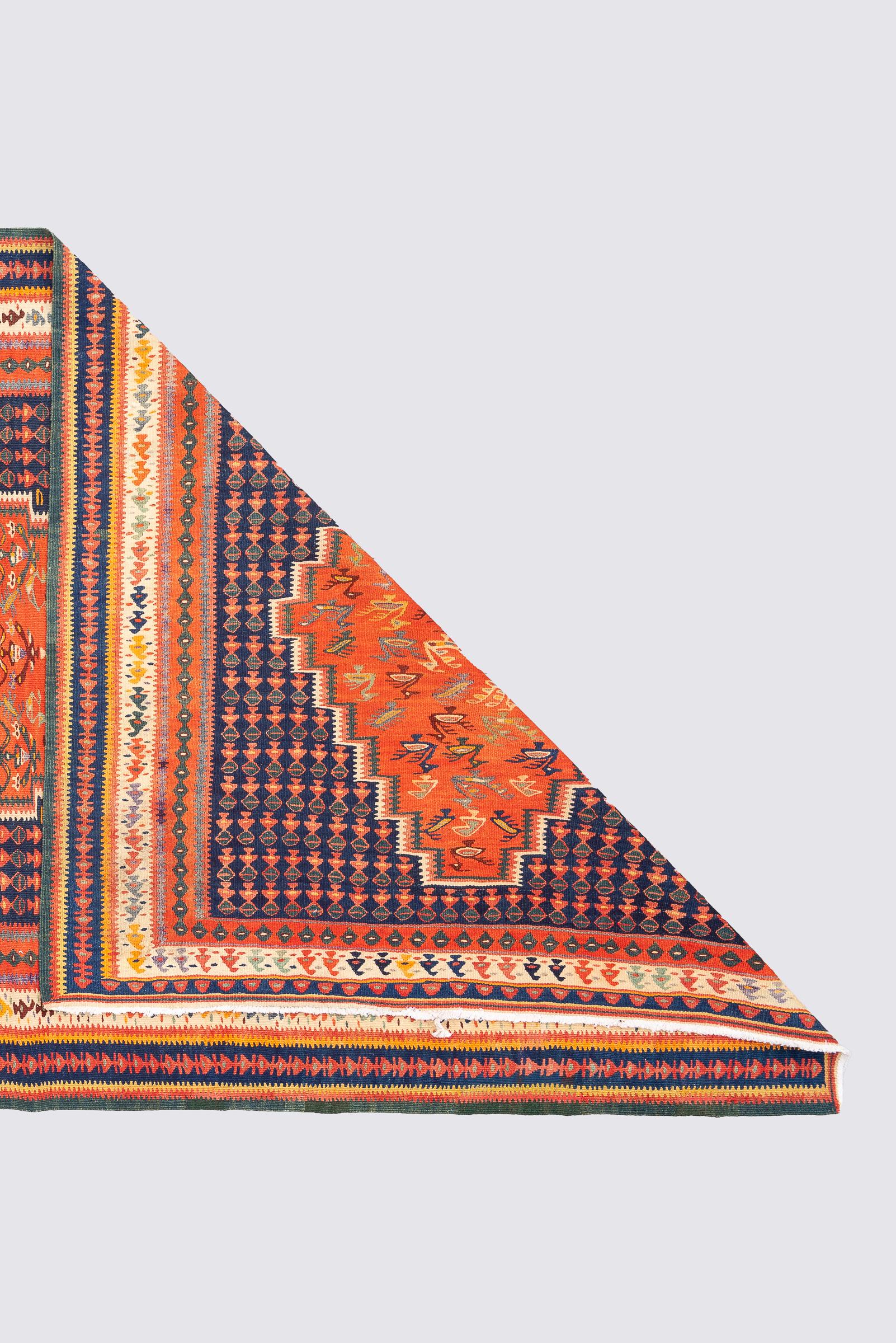 Antique Fine Harsin Scarlett Peacock Persian Kilim Rug