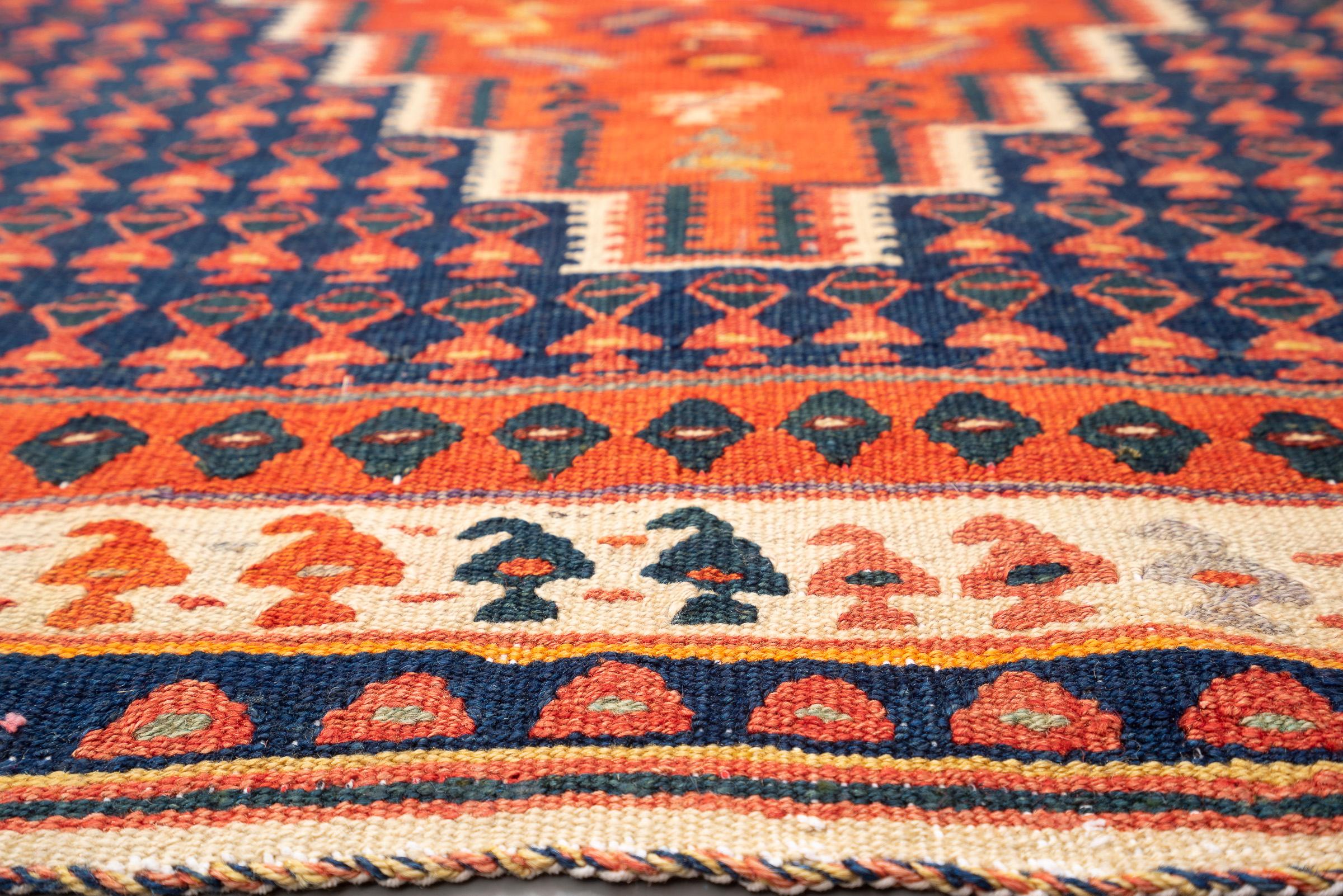 Antique Fine Harsin Scarlett Peacock Persian Kilim Rug