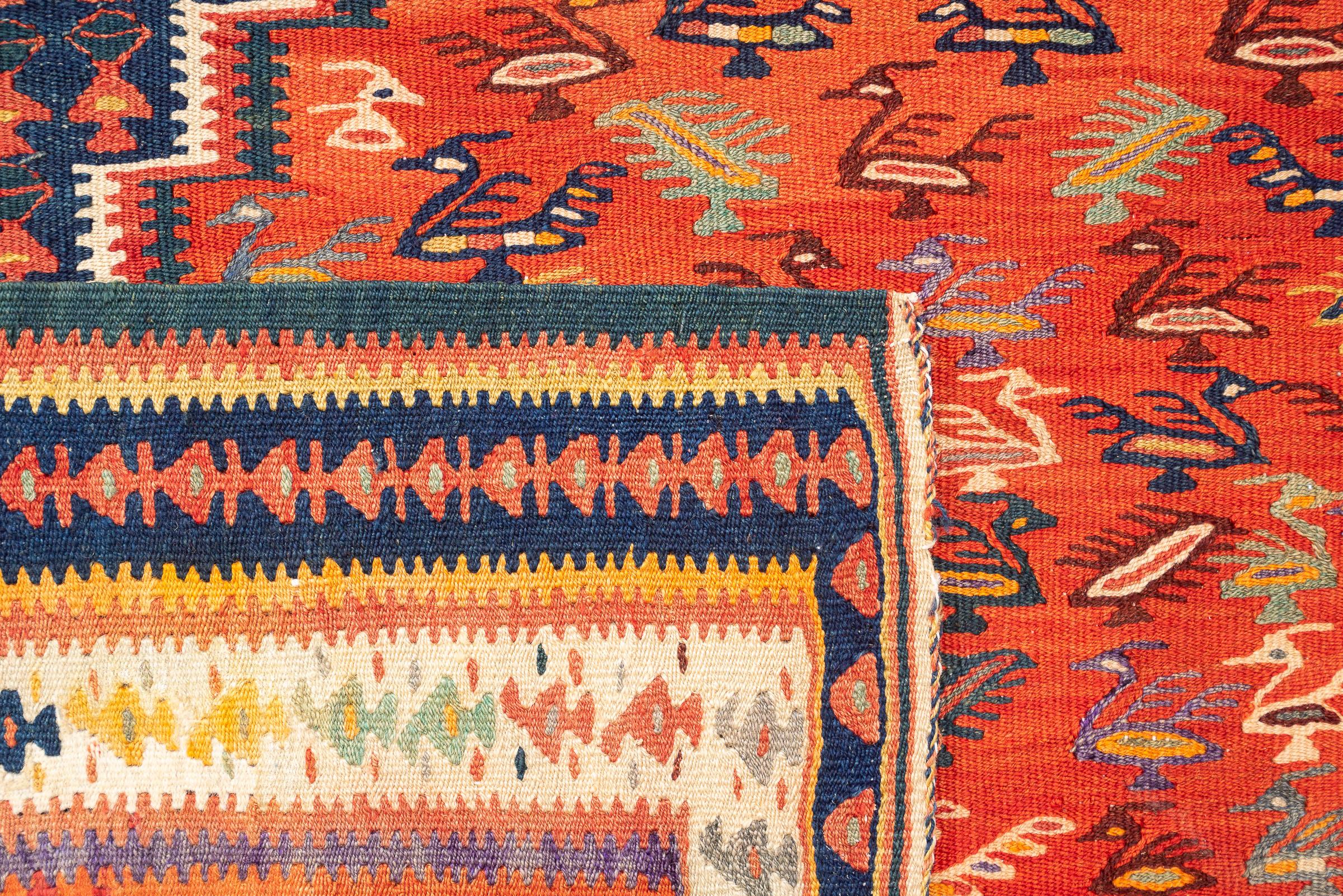 Antique Fine Harsin Scarlett Peacock Persian Kilim Rug