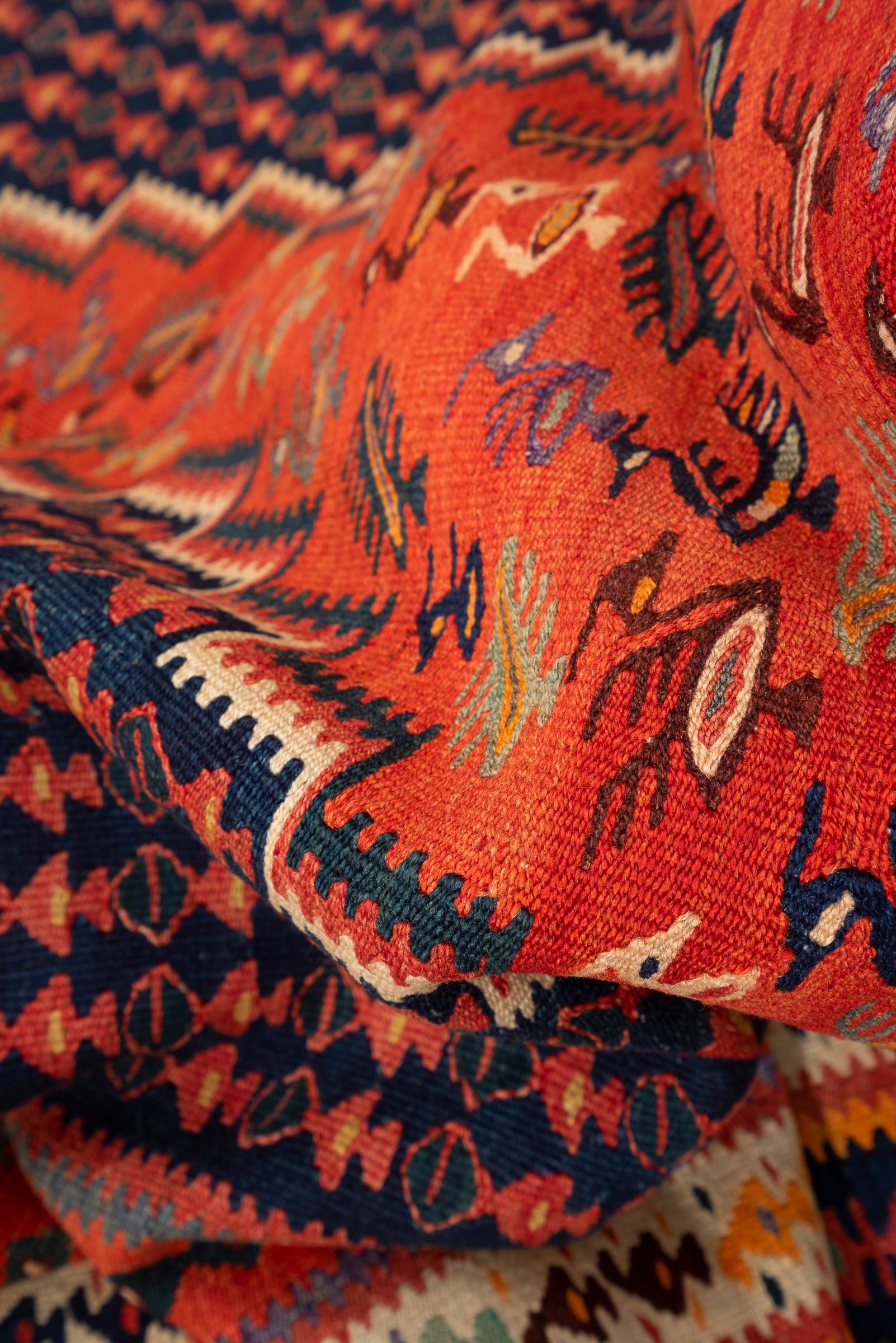 Antique Fine Harsin Scarlett Peacock Persian Kilim Rug