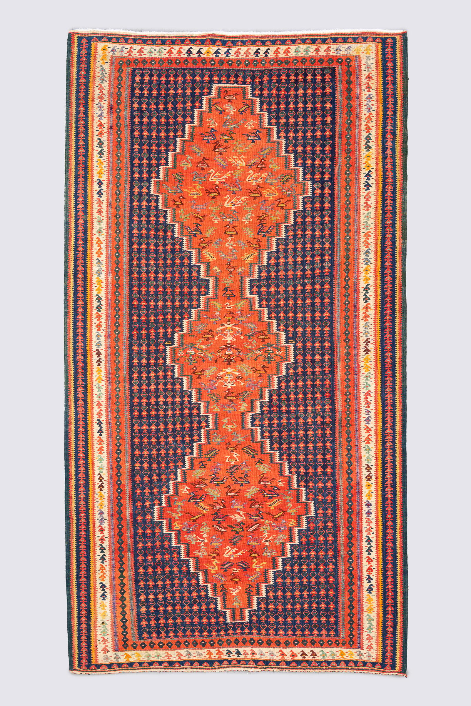 Antique Fine Harsin Scarlett Peacock Kilim 4.4SQM