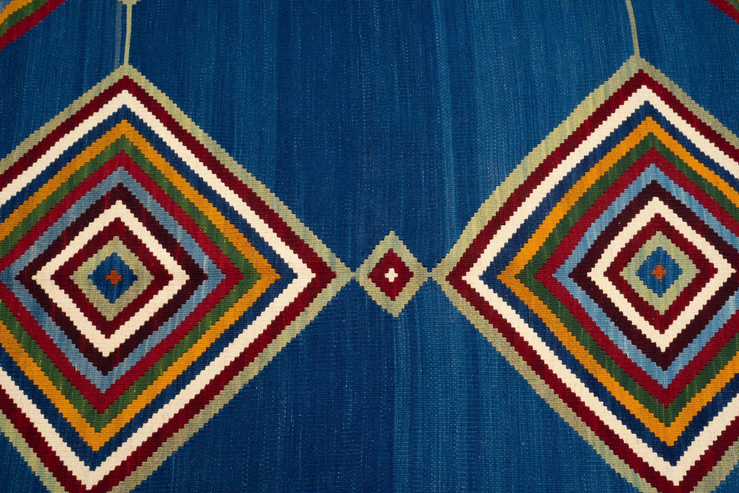 New Weave Fine Qashqai Blue DoubleToranj Persian Kilim Rug