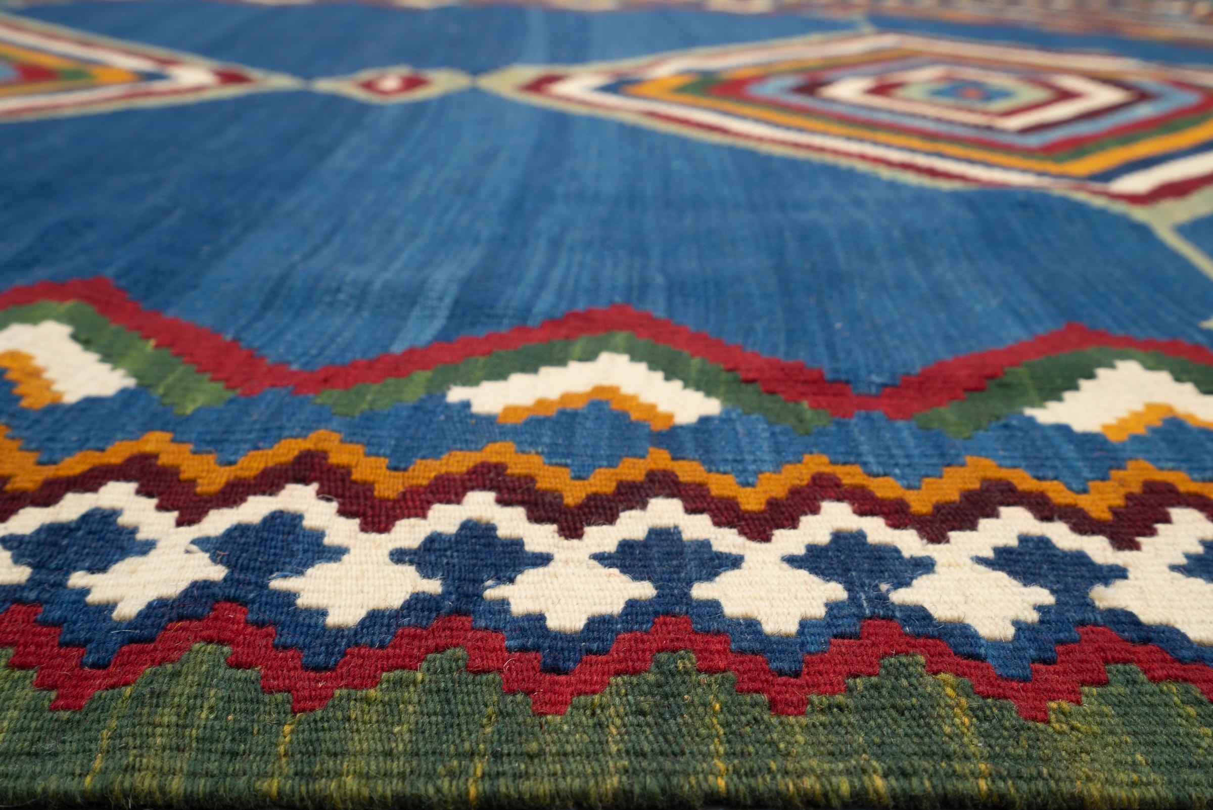 New Weave Fine Qashqai Blue DoubleToranj Persian Kilim Rug