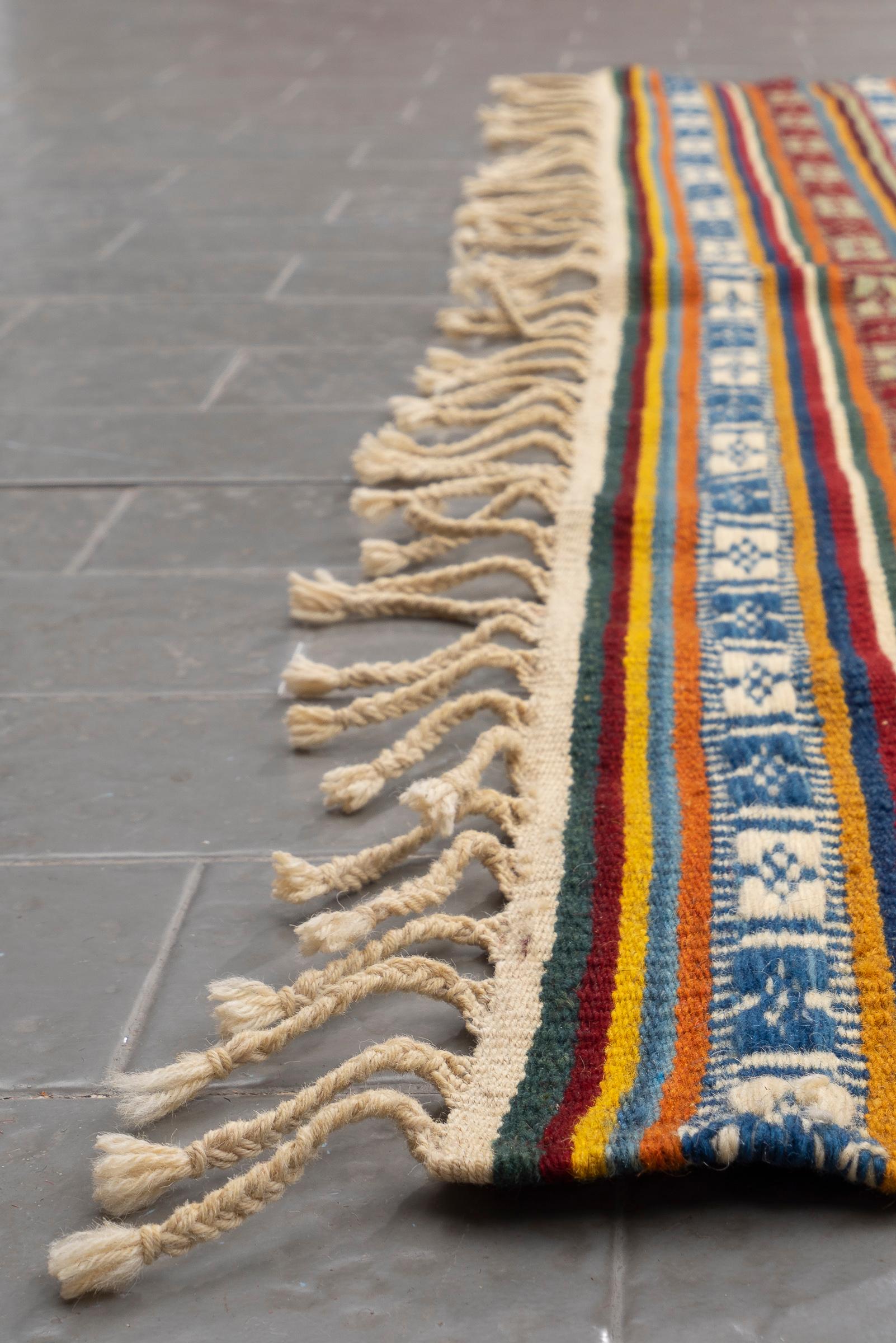 New Weave Fine Qashqai Blue DoubleToranj Persian Kilim Rug