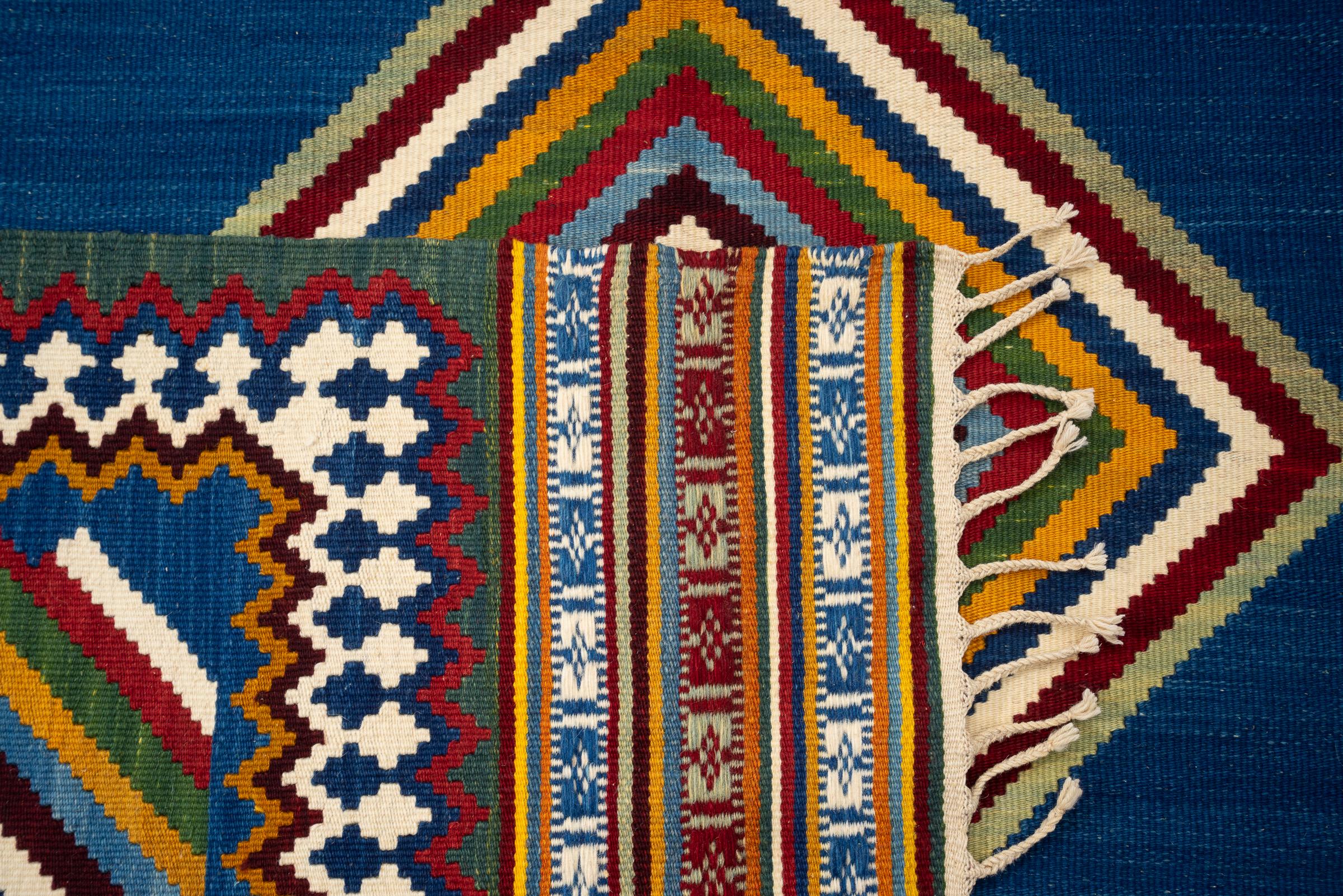 New Weave Fine Qashqai Blue DoubleToranj Persian Kilim Rug