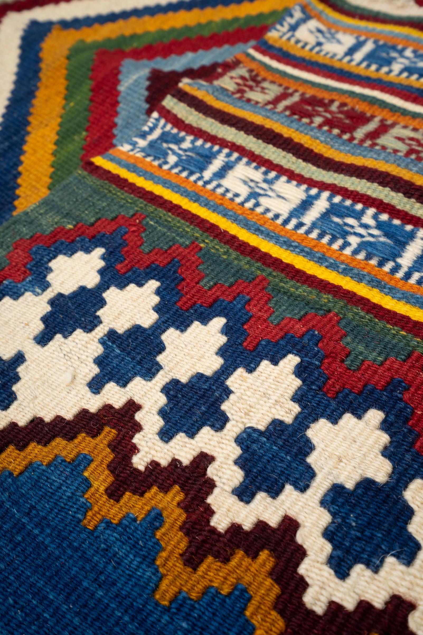 New Weave Fine Qashqai Blue DoubleToranj Persian Kilim Rug