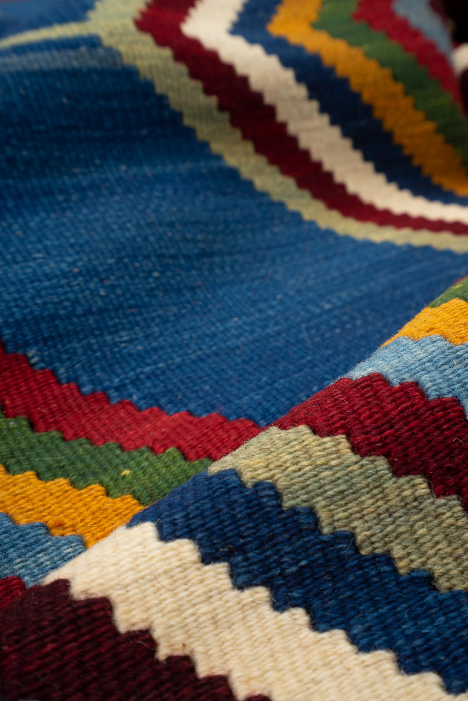 New Weave Fine Qashqai Blue DoubleToranj Persian Kilim Rug