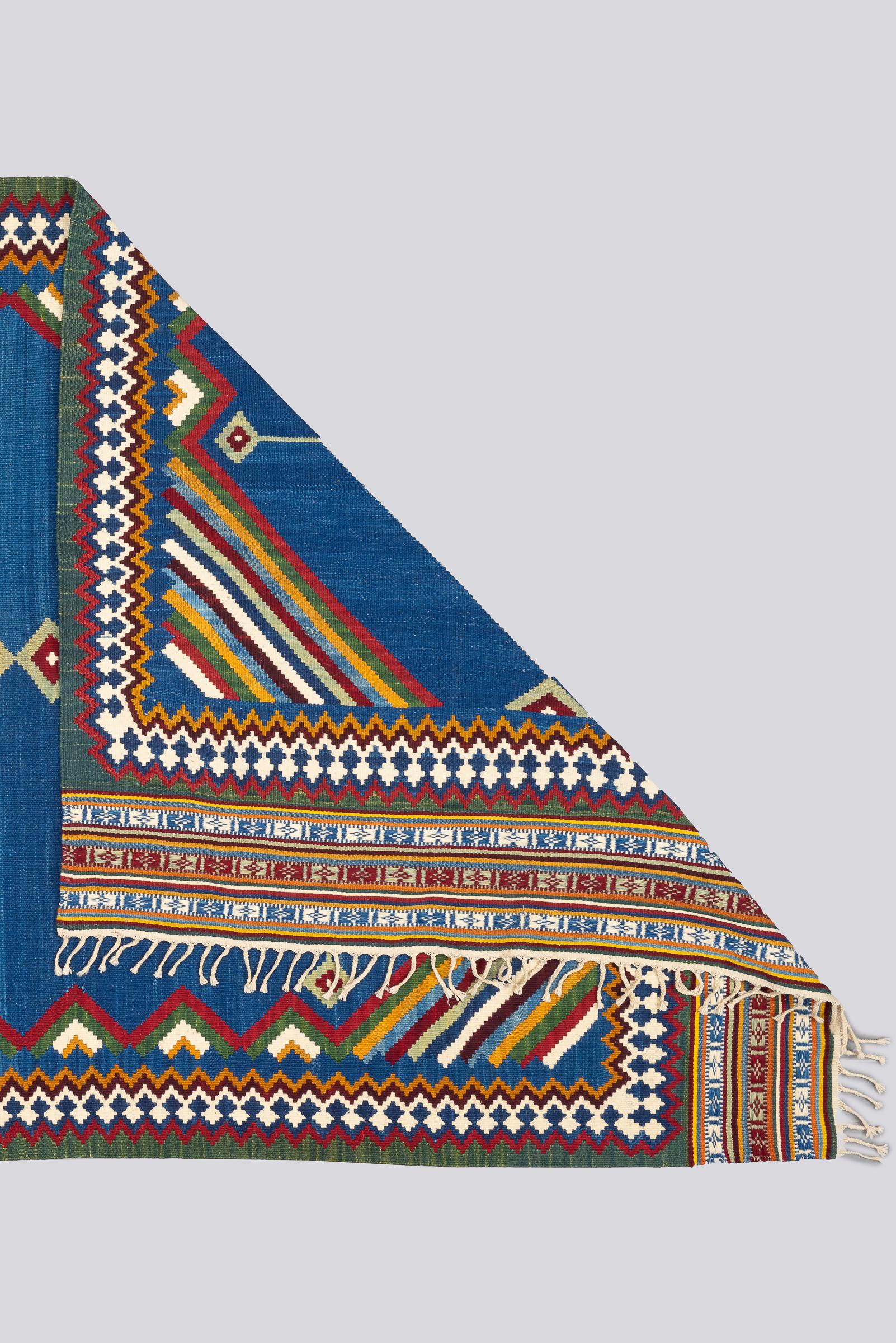 New Weave Fine Qashqai Blue DoubleToranj Persian Kilim Rug