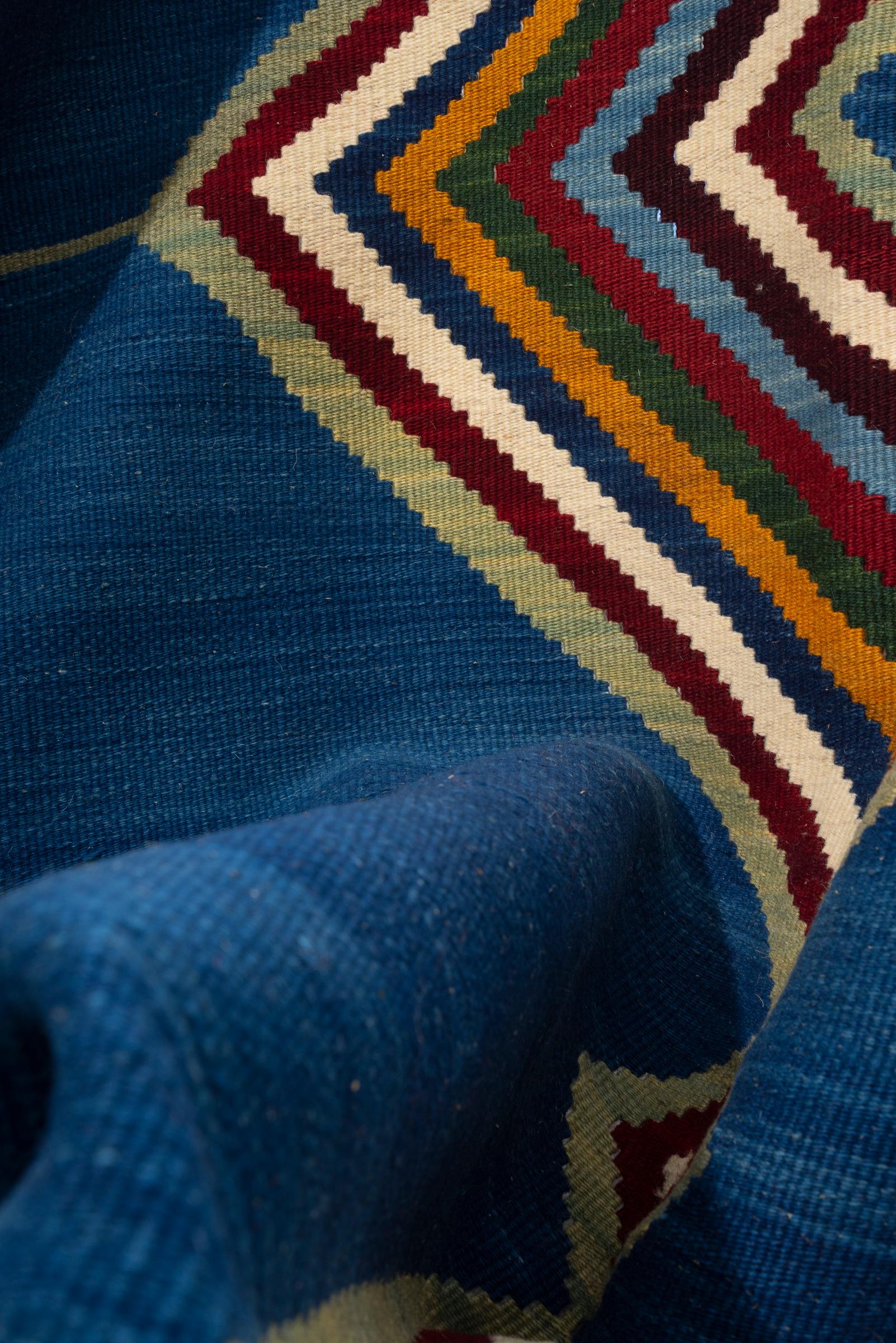 New Weave Fine Qashqai Blue DoubleToranj Persian Kilim Rug