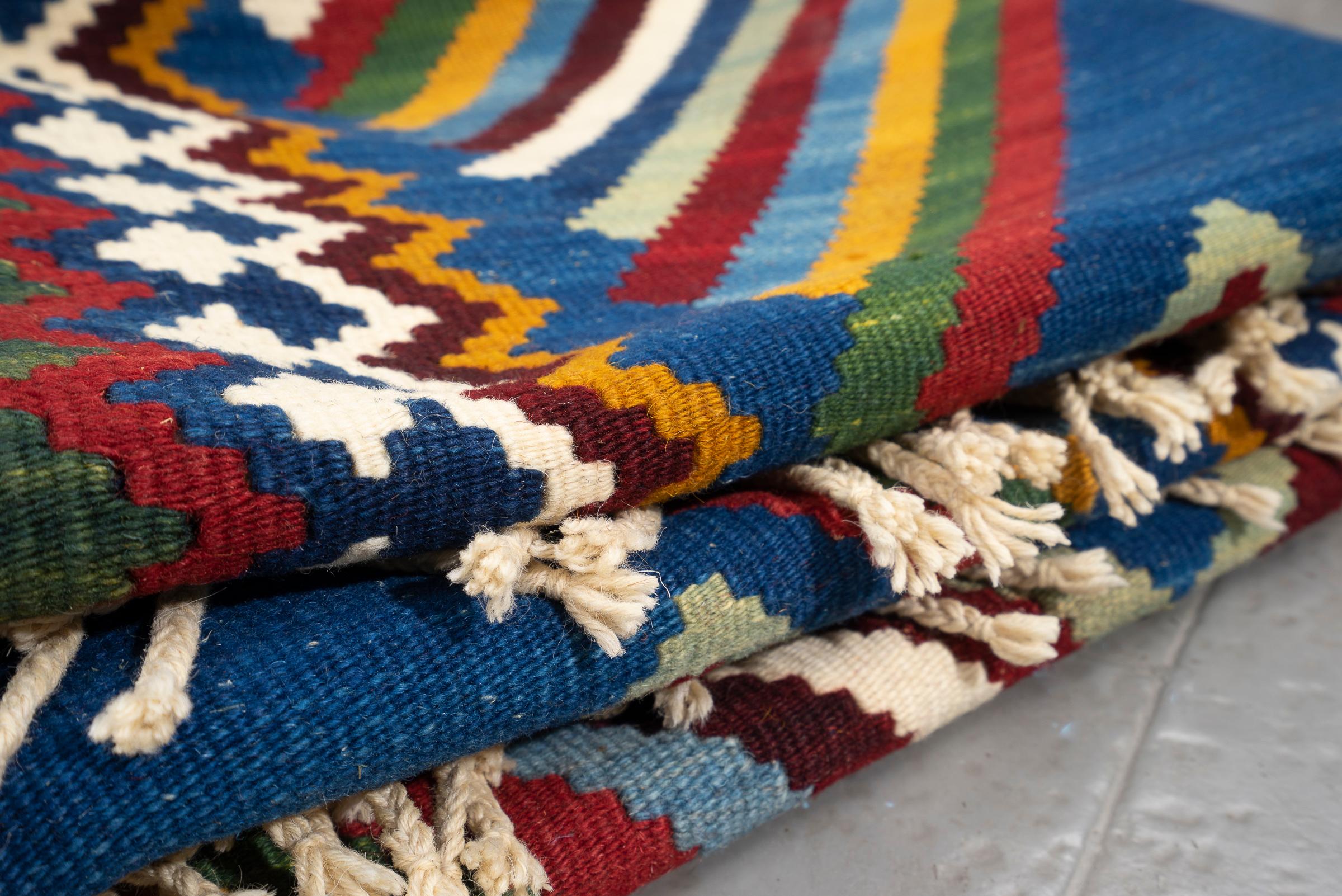 New Weave Fine Qashqai Blue DoubleToranj Persian Kilim Rug