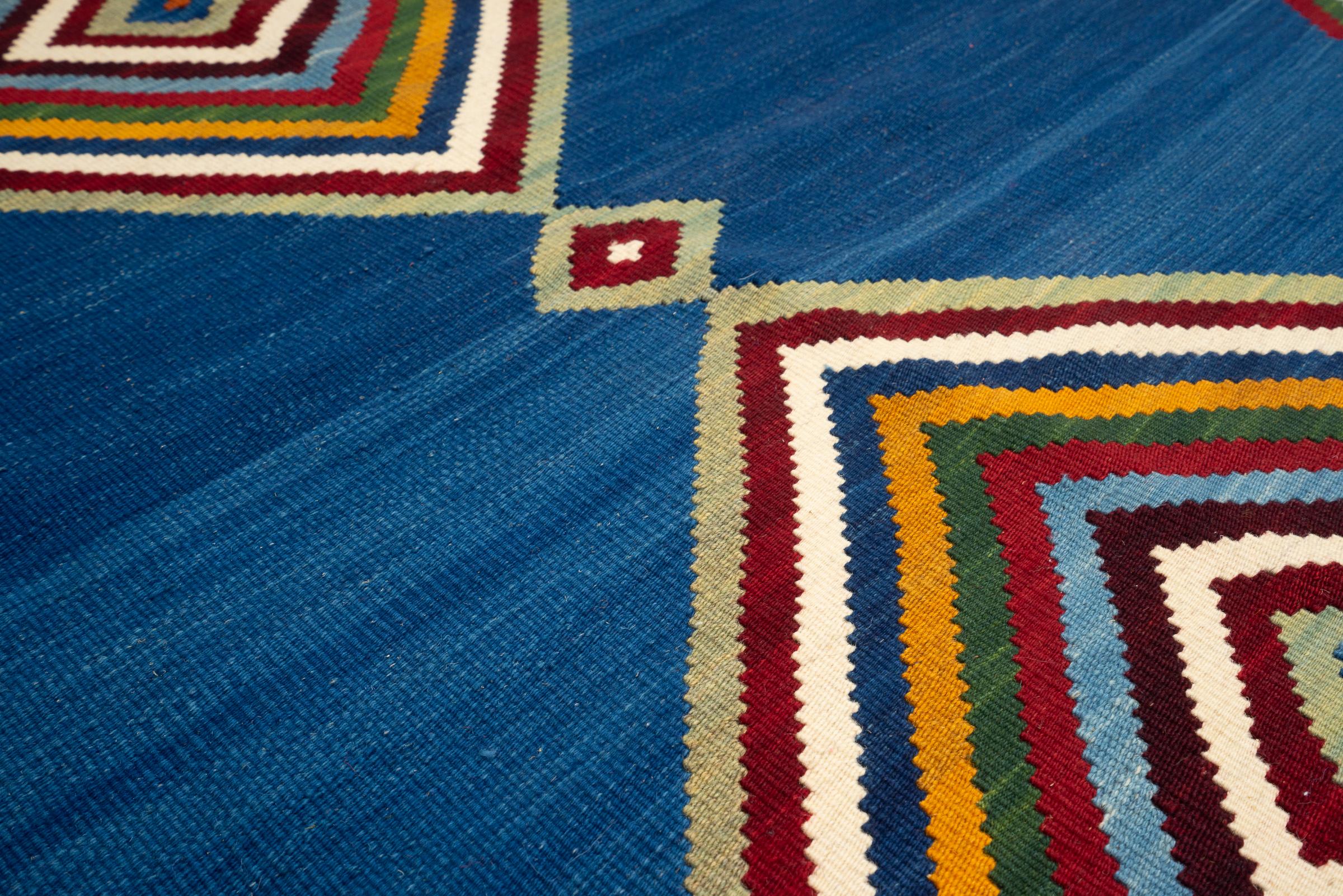New Weave Fine Qashqai Blue DoubleToranj Persian Kilim Rug