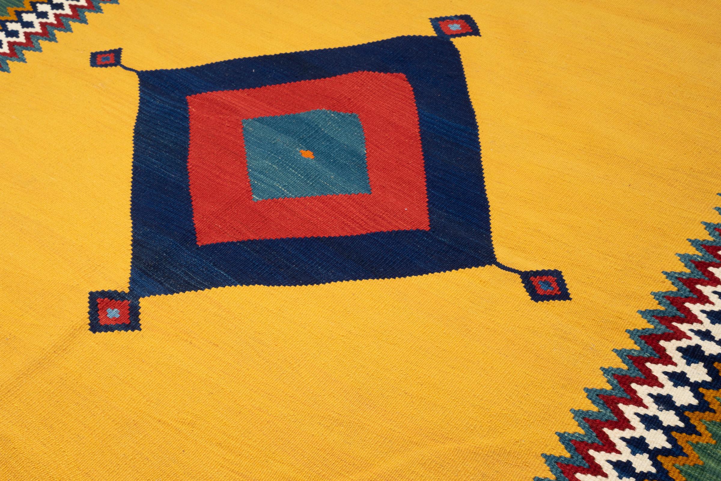 New Weave Fine Qashqai Yellow Toranj Persian Kilim Rug