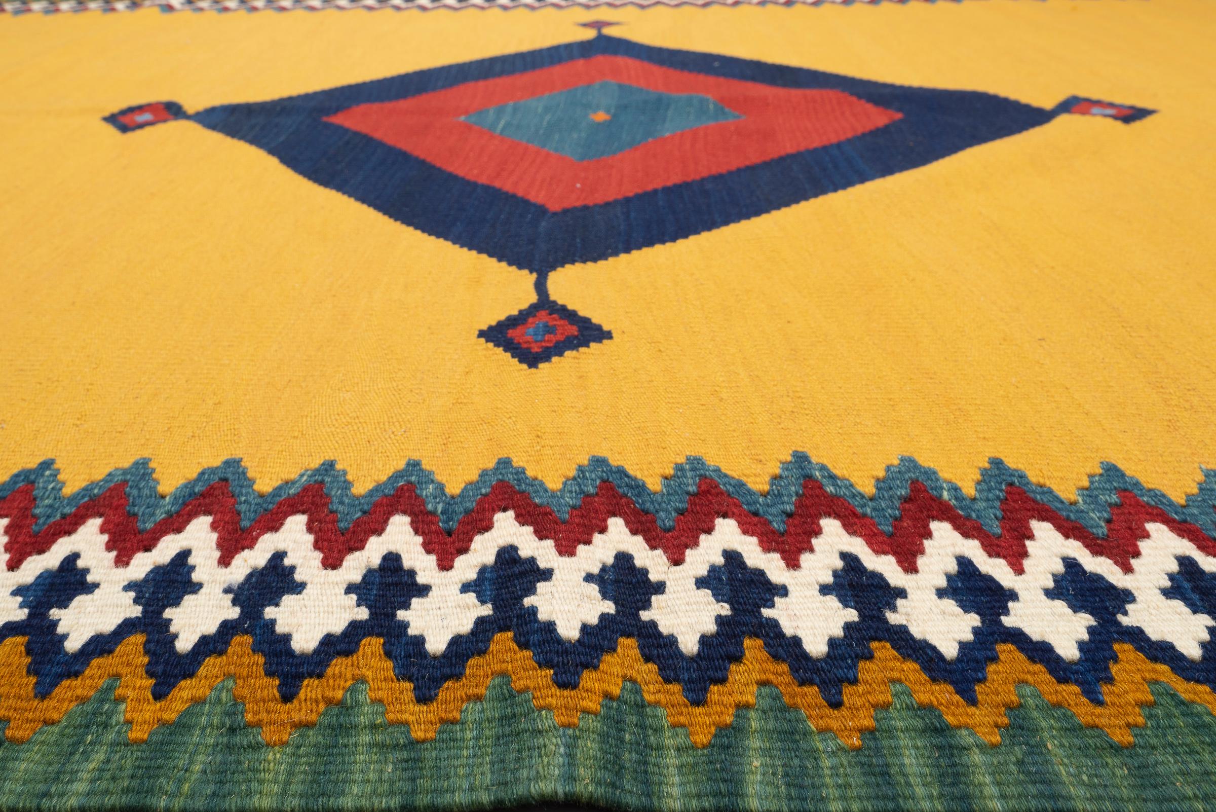 New Weave Fine Qashqai Yellow Toranj Persian Kilim Rug