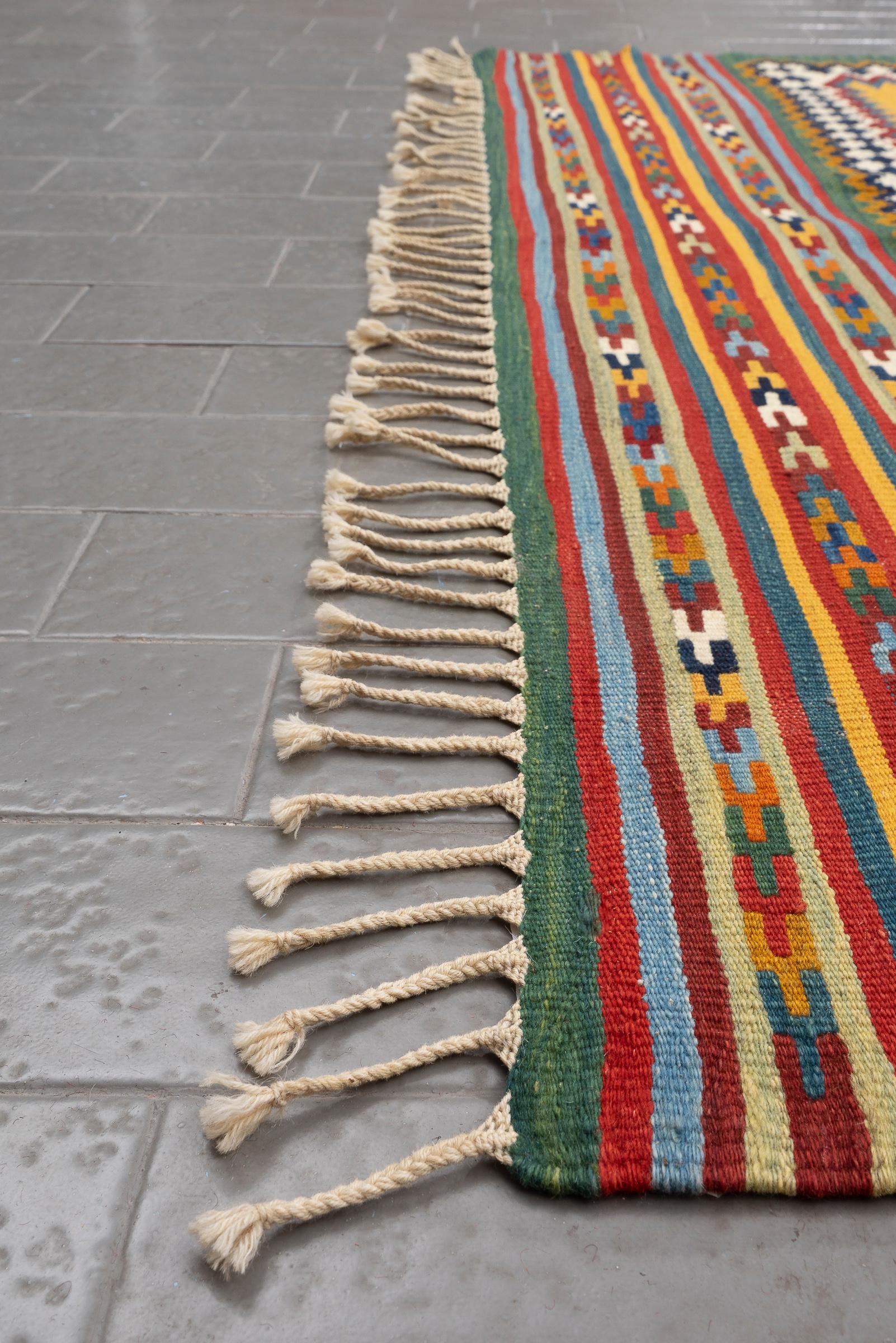 New Weave Fine Qashqai Yellow Toranj Persian Kilim Rug