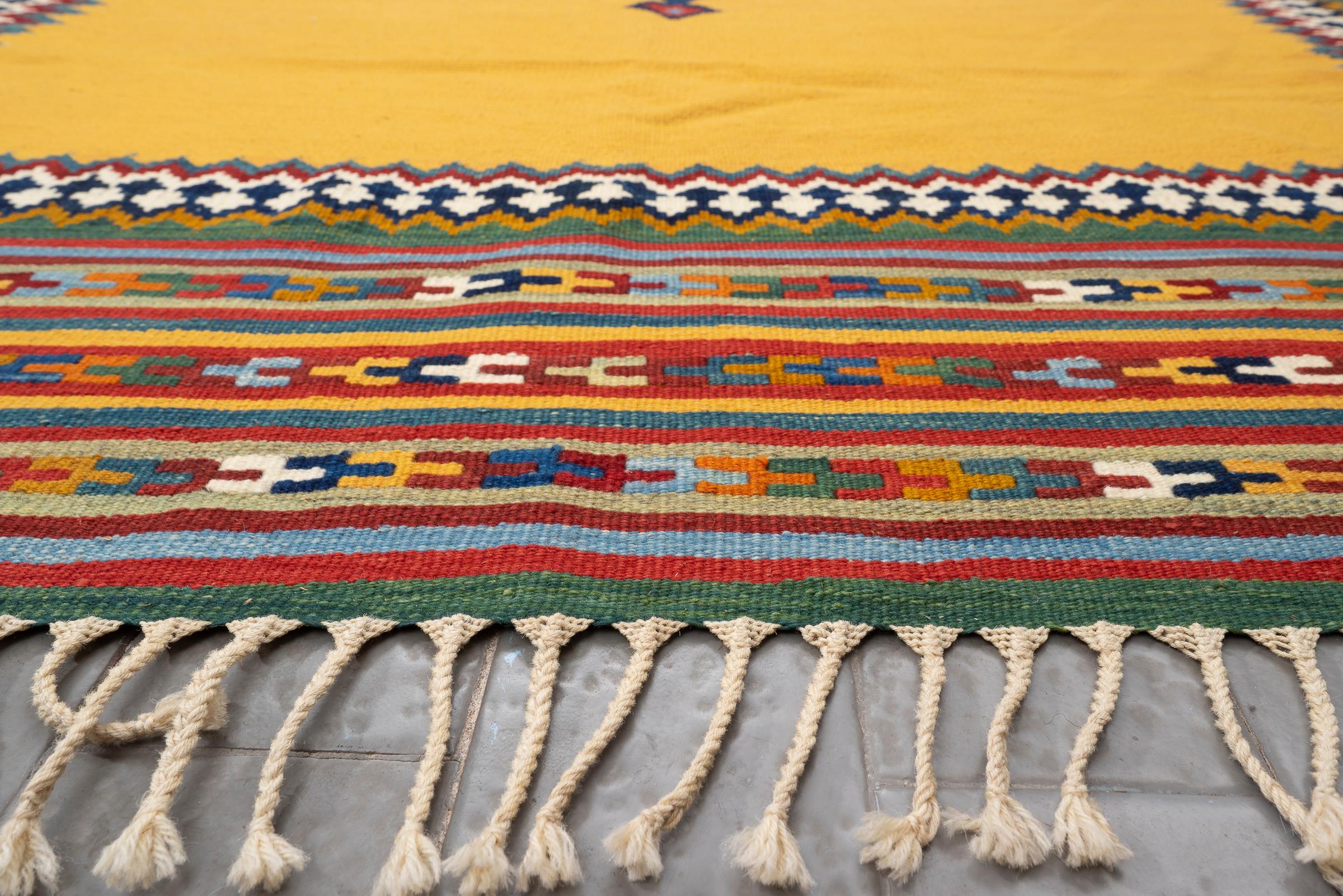 New Weave Fine Qashqai Yellow Toranj Persian Kilim Rug