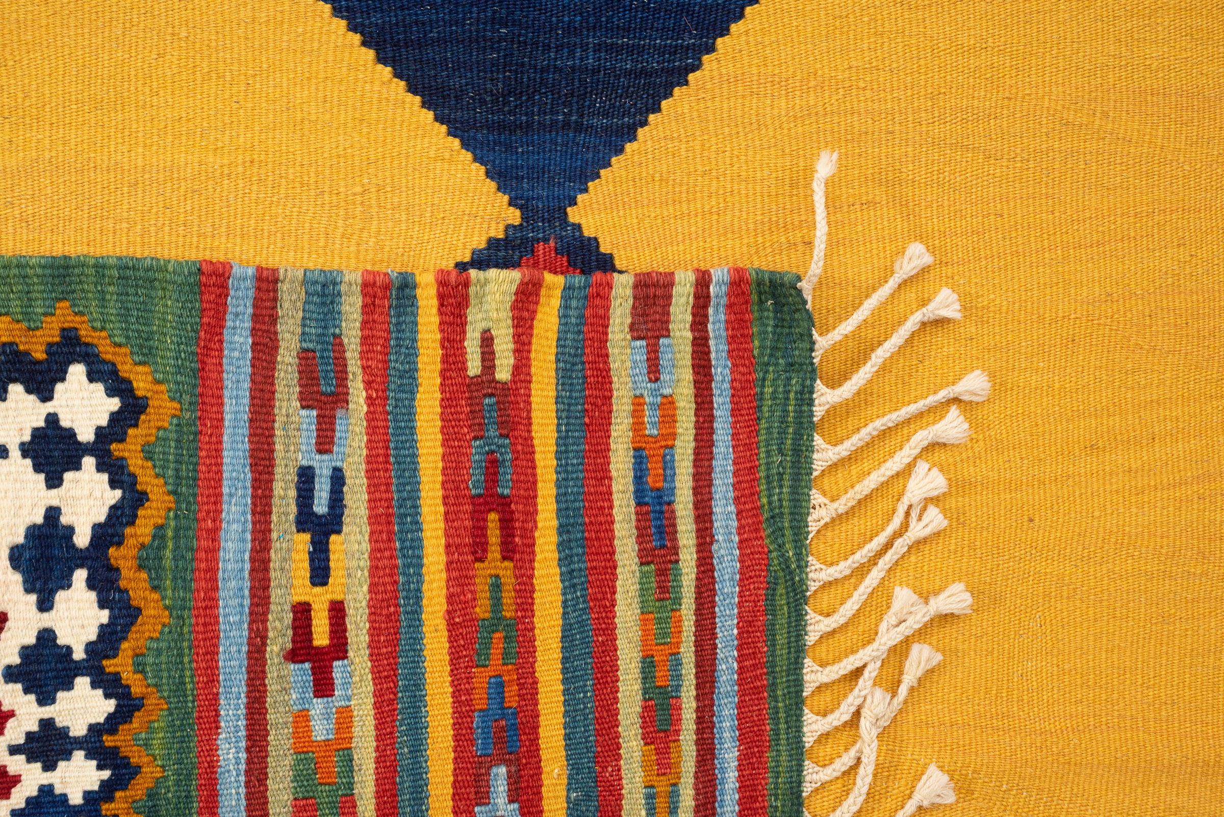 New Weave Fine Qashqai Yellow Toranj Persian Kilim Rug